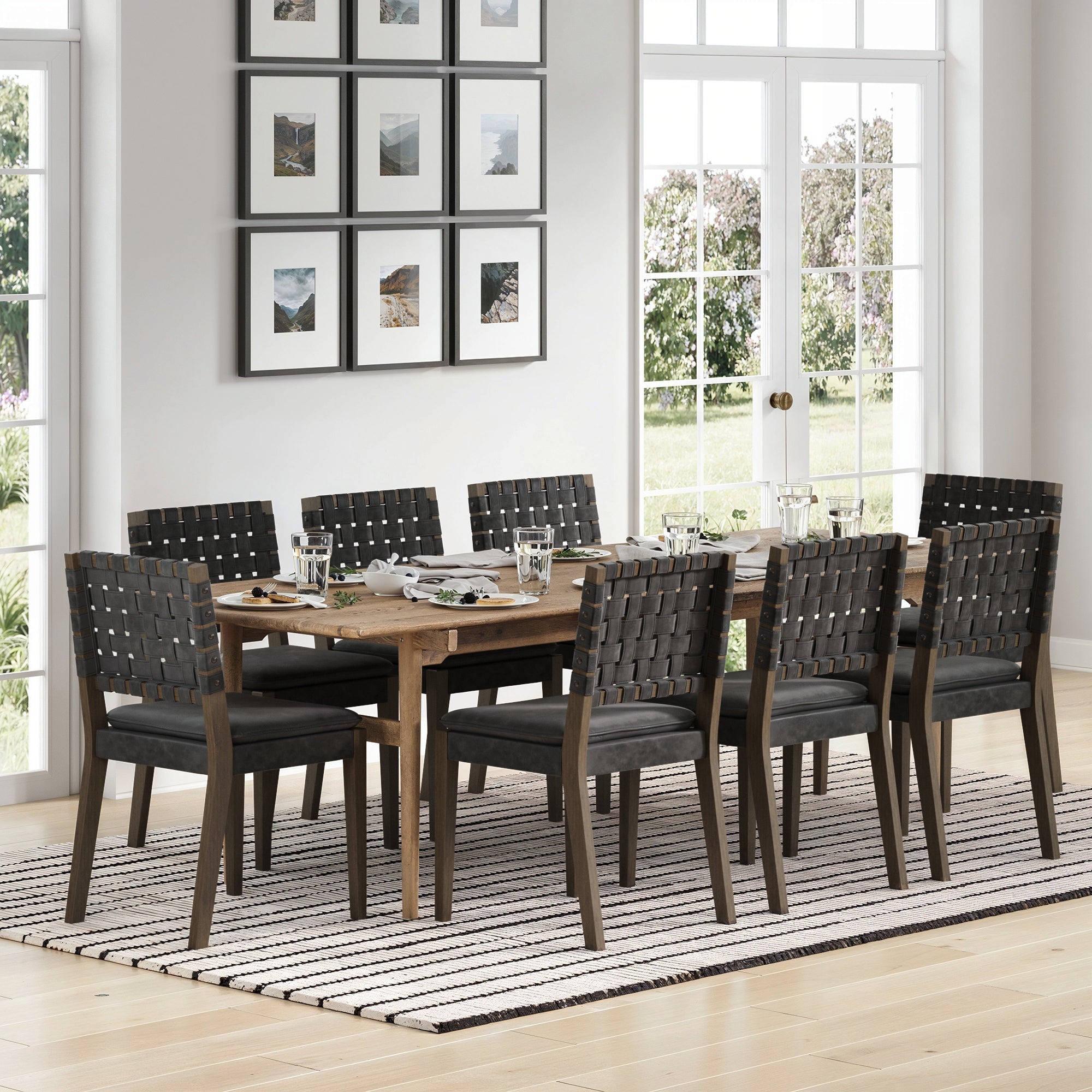 Set of 8 Faux Leather Dining Chairs Black