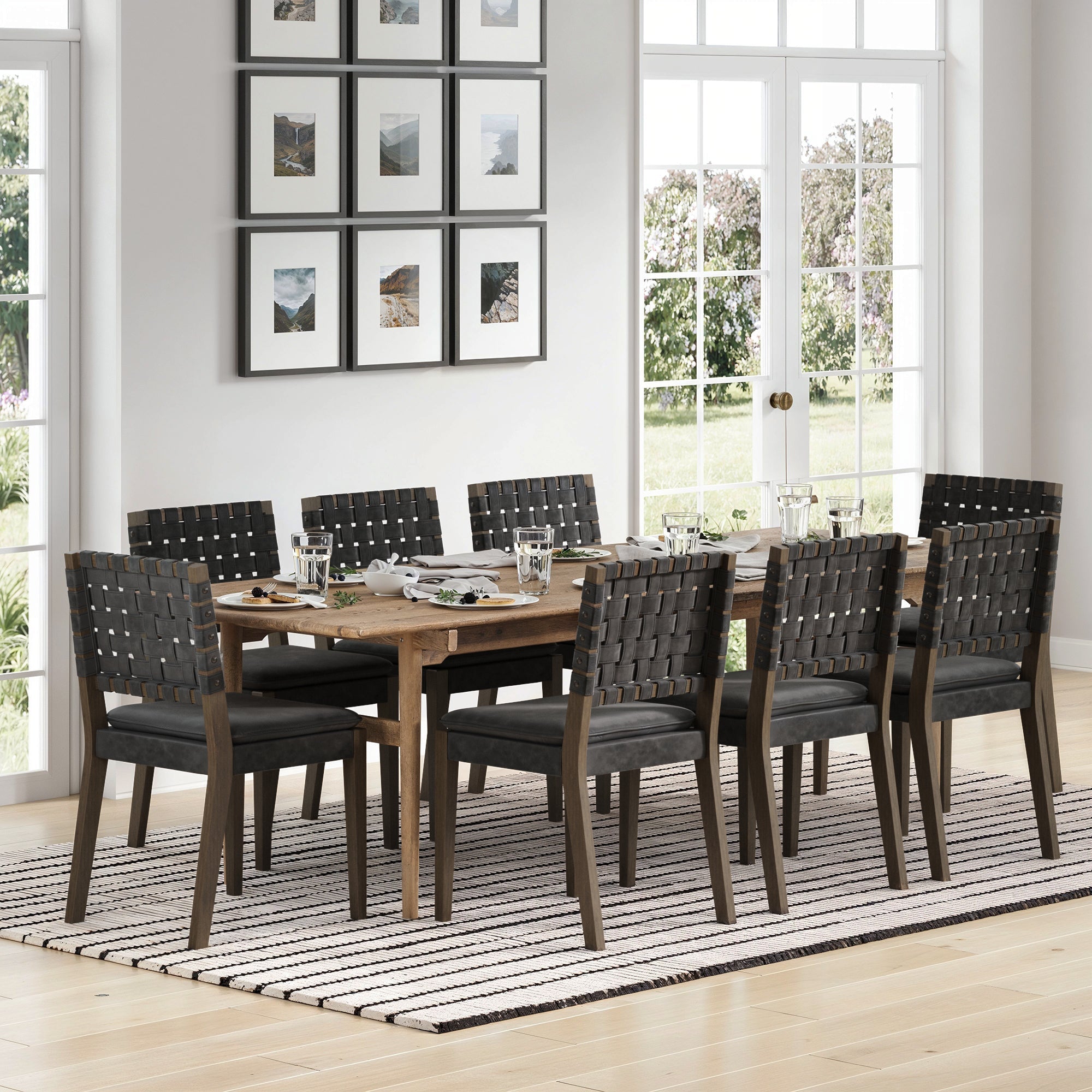 Next Striped Dining Chairs Faux Leather Dining Chairs Black (Set Of