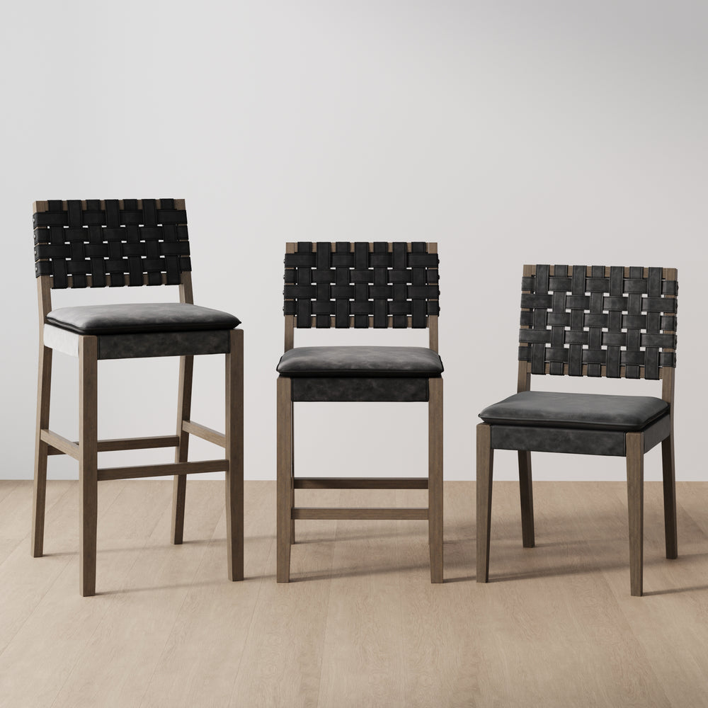 Set of 8 Cohen Faux Black Woven Leather Dining Chairs | Nathan James