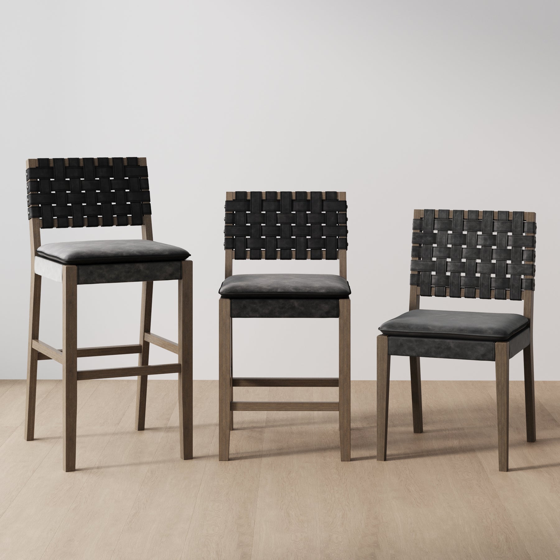 Set of 6 Cohen Faux Black Woven Leather Dining Chairs | Nathan James