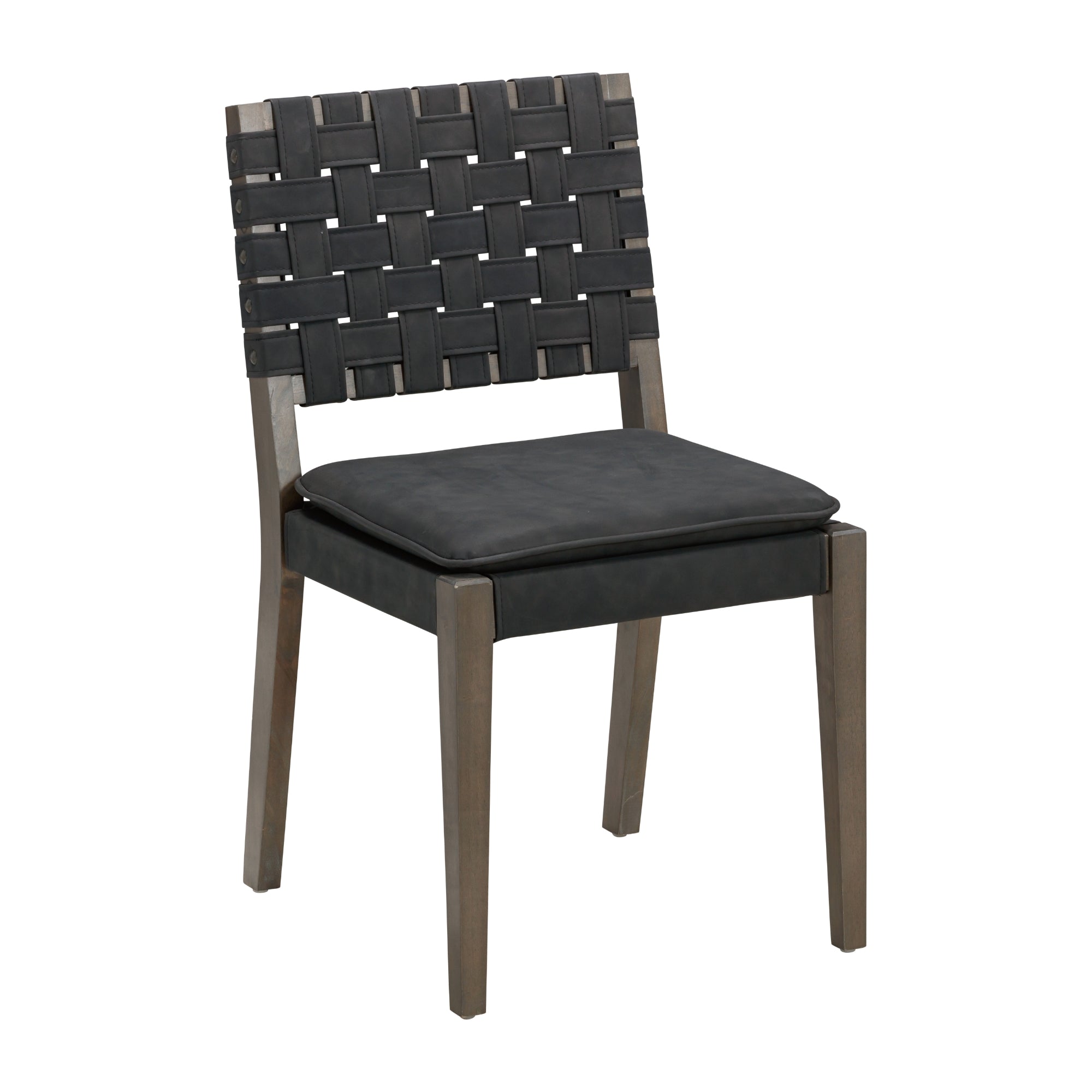 Woven Faux Leather Dining Chair Black