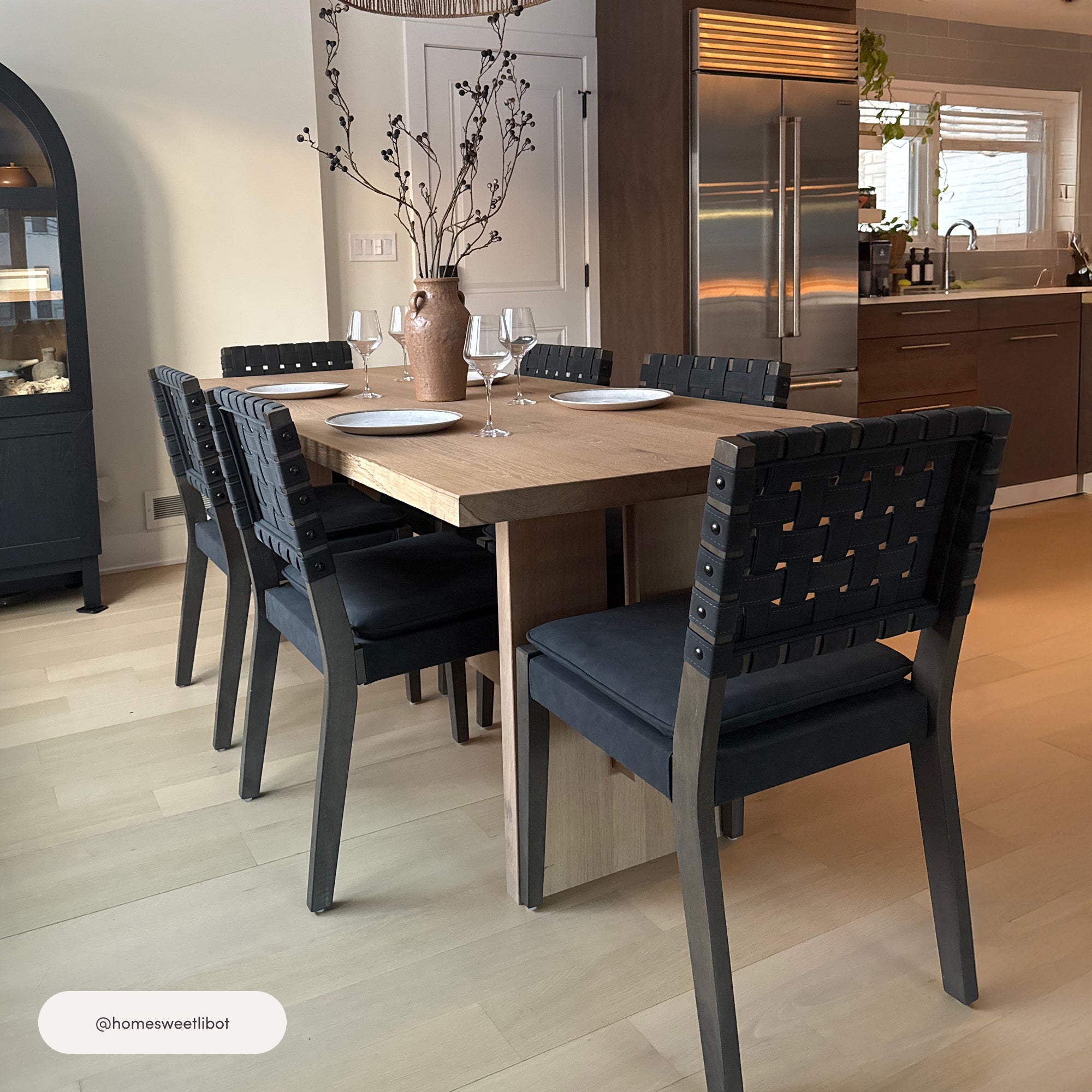 Set of 8 Cohen Faux Black Woven Leather Dining Chairs | Nathan James