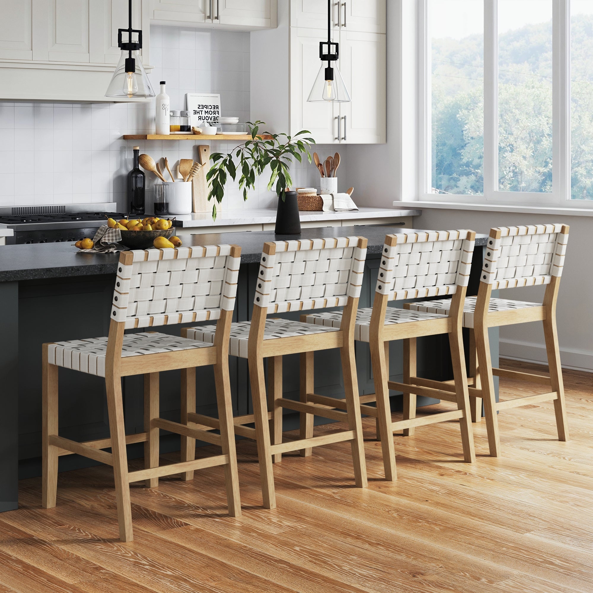 Cohen Woven Faux Leather Stool Off White Set of 4 | Nathan James