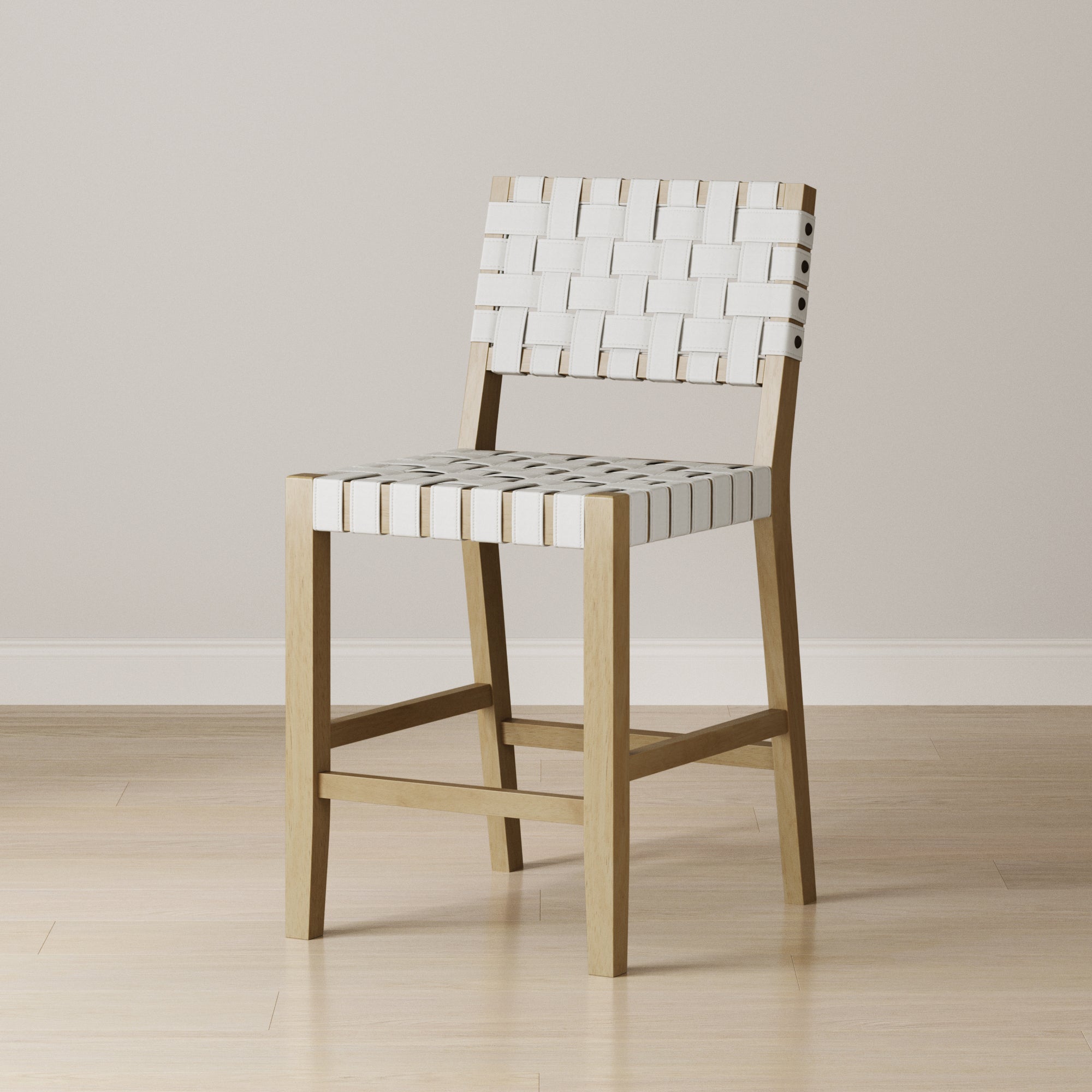 Faux Leather Woven Counter Height Bar Stool White
