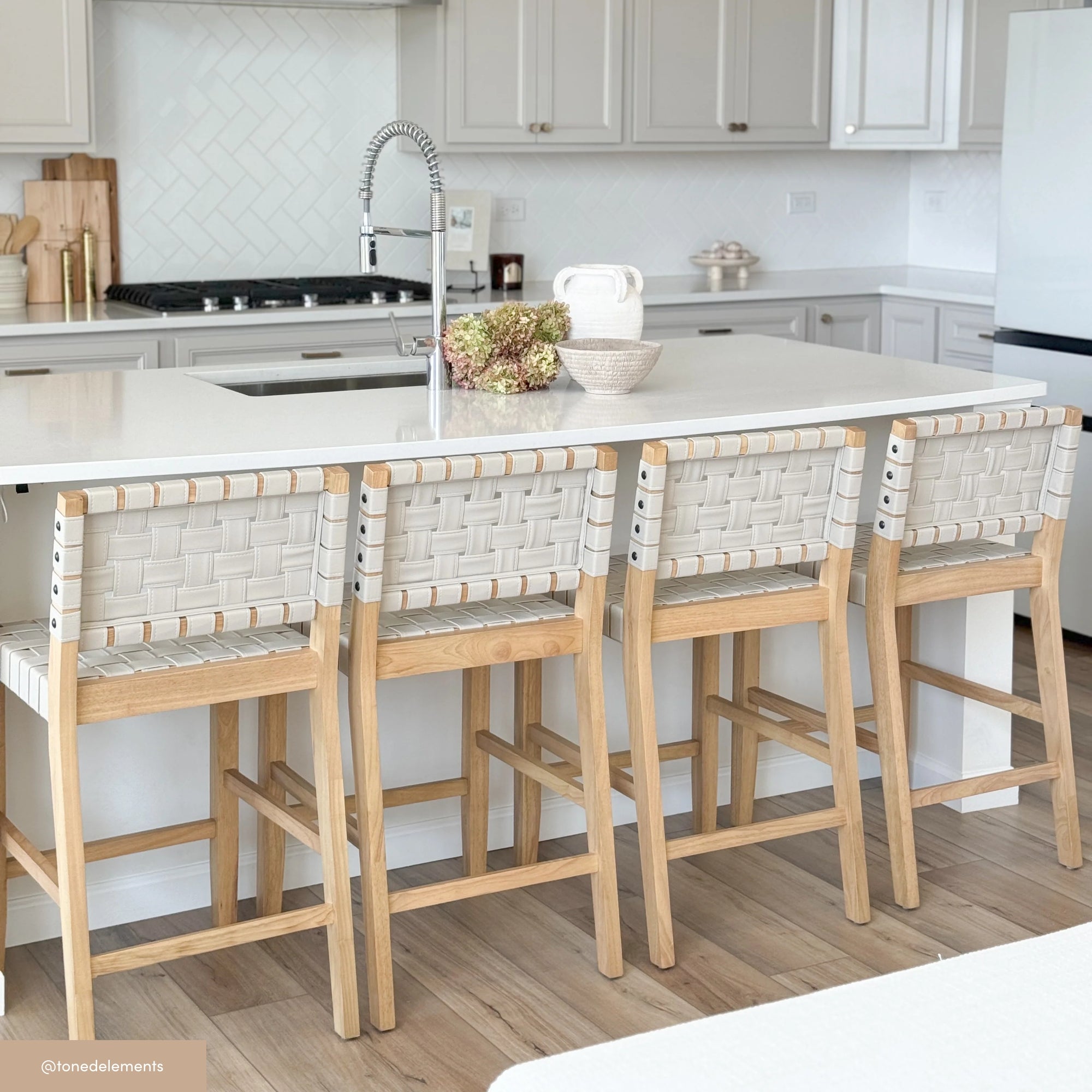 Cohen Mid-Century Woven Faux Leather Stool Off White | Nathan James