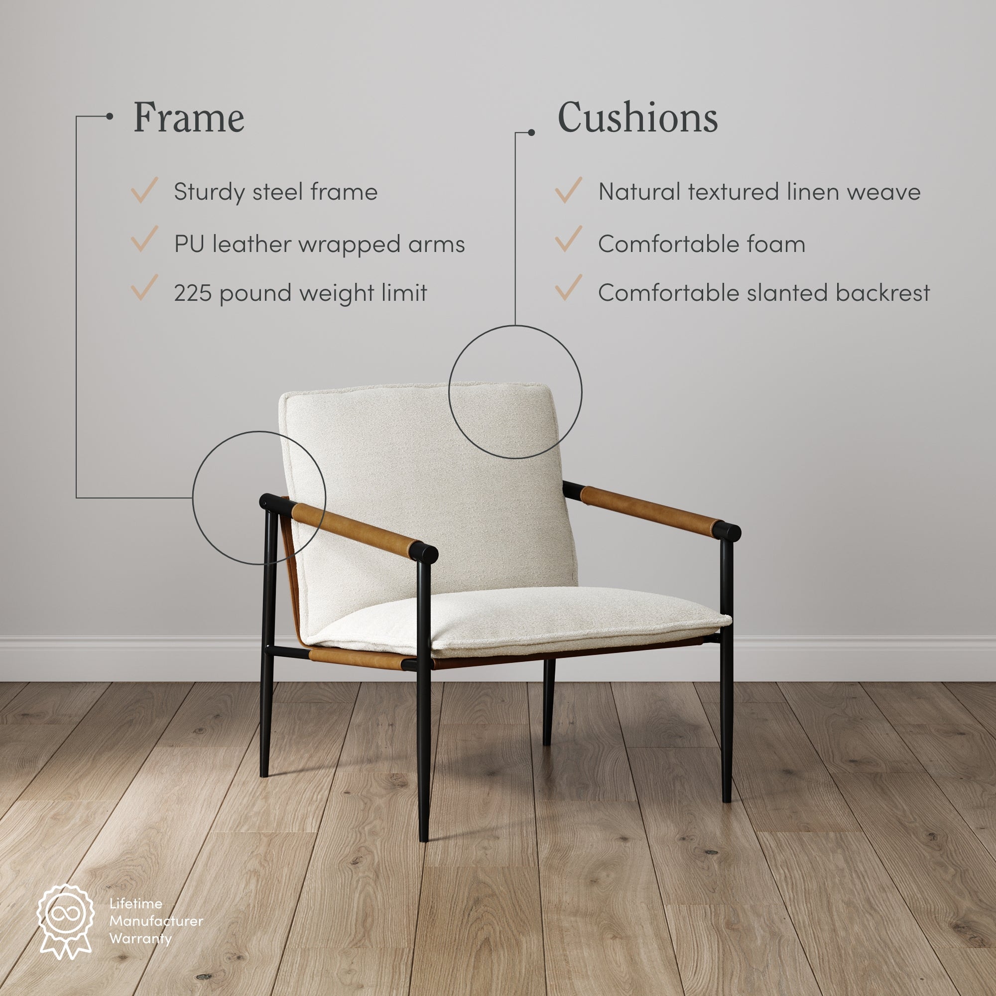 Omel Modern Lounge Reading Accent Chair Cream Boucle | Nathan James