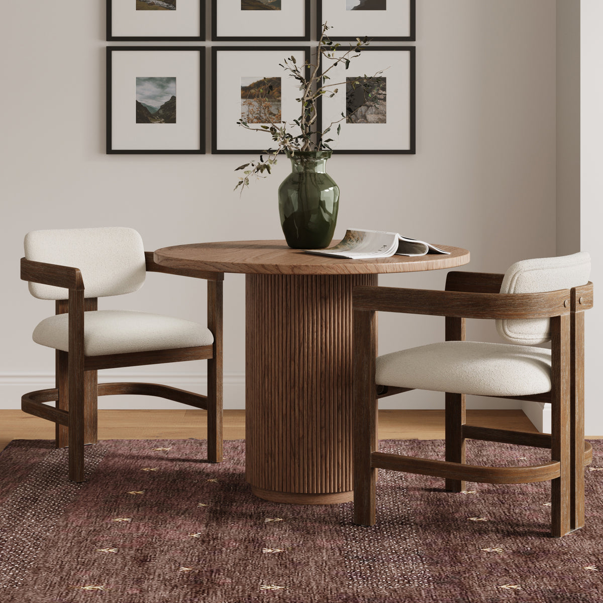 Modern Boucle Wood Dining Chair w/ Curved Back Dark Brown (Set of 2) - Nathan James