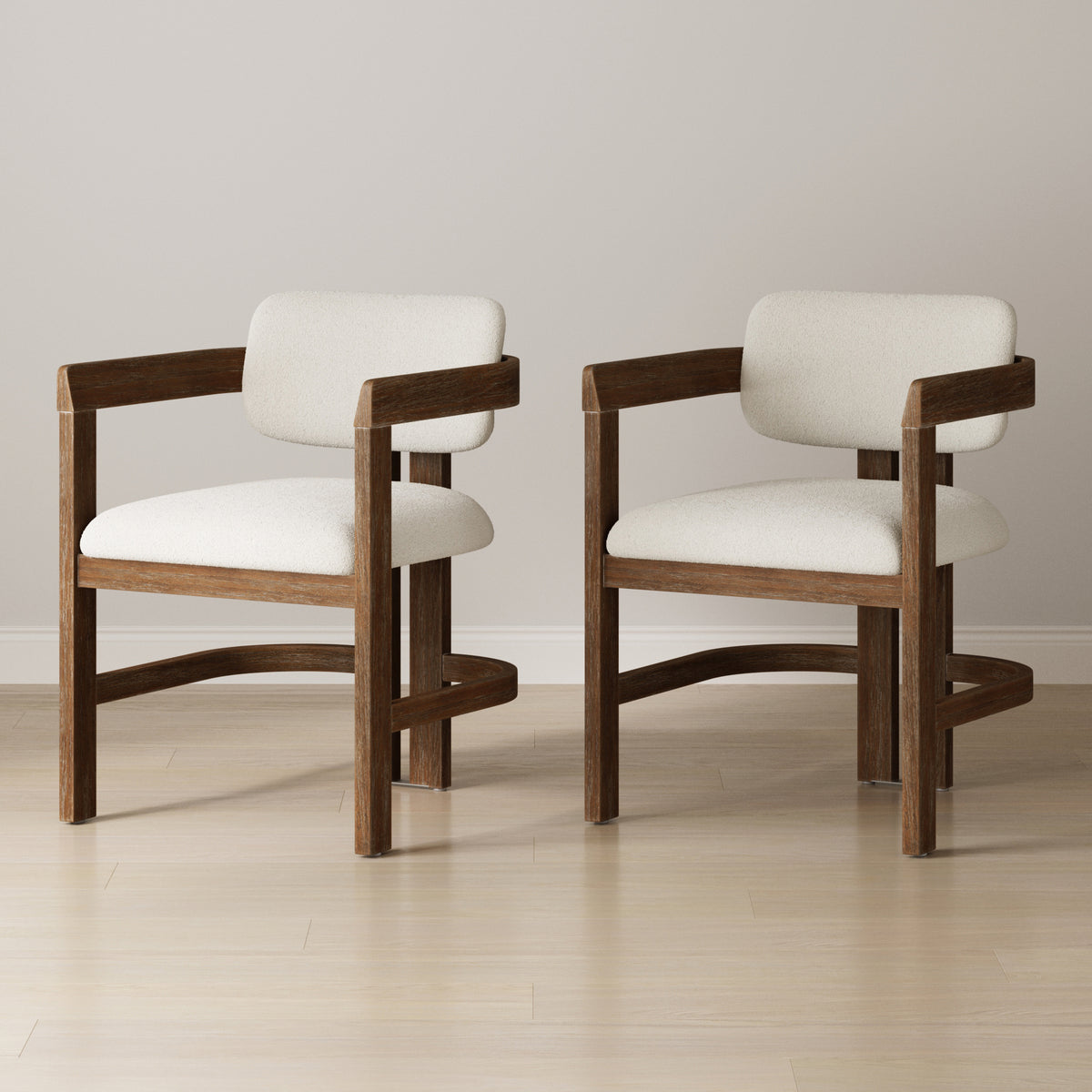 Modern Boucle Wood Dining Chair w/ Curved Back Dark Brown (Set of 2) - Nathan James