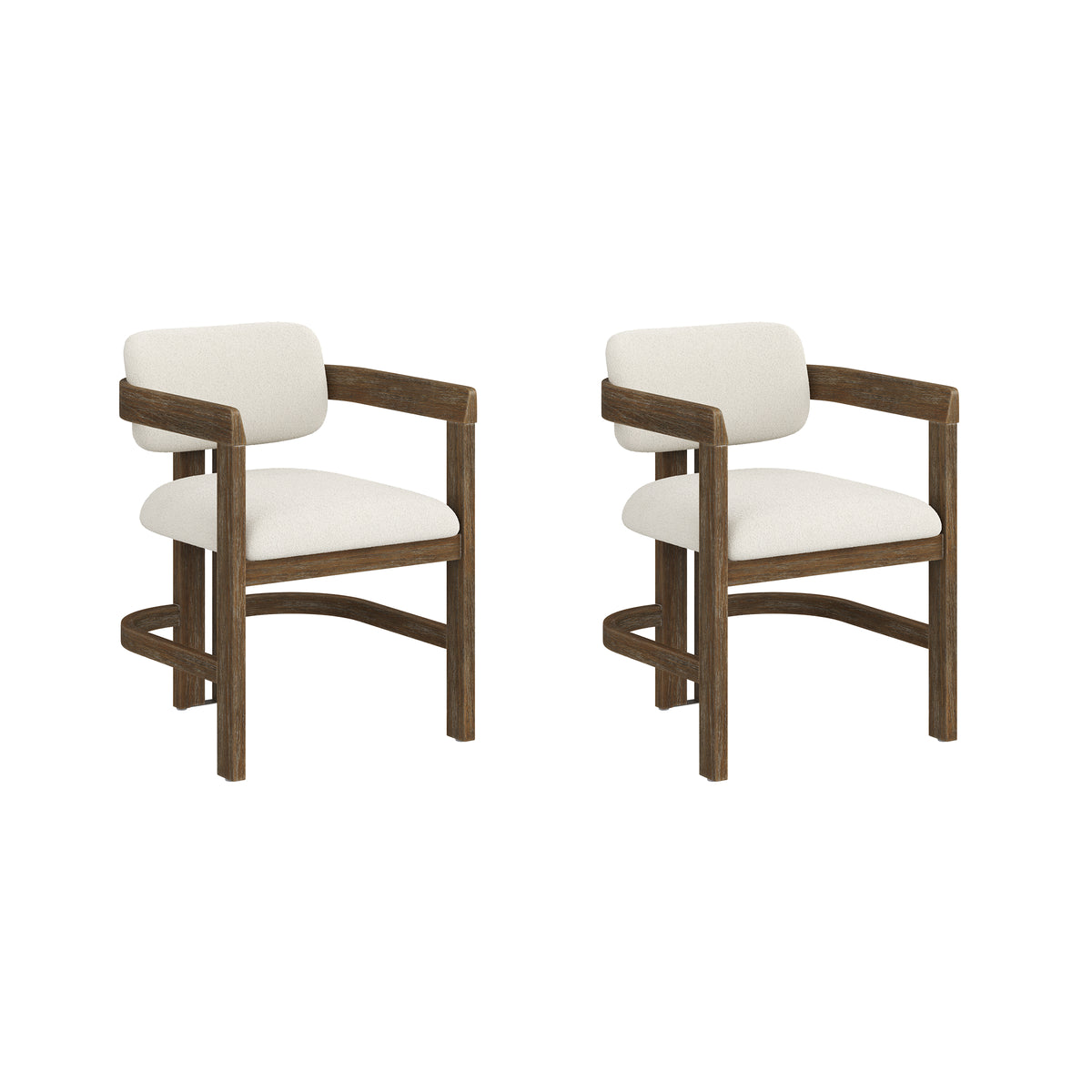 Modern Boucle Wood Dining Chair w/ Curved Back Dark Brown (Set of 2) - Nathan James