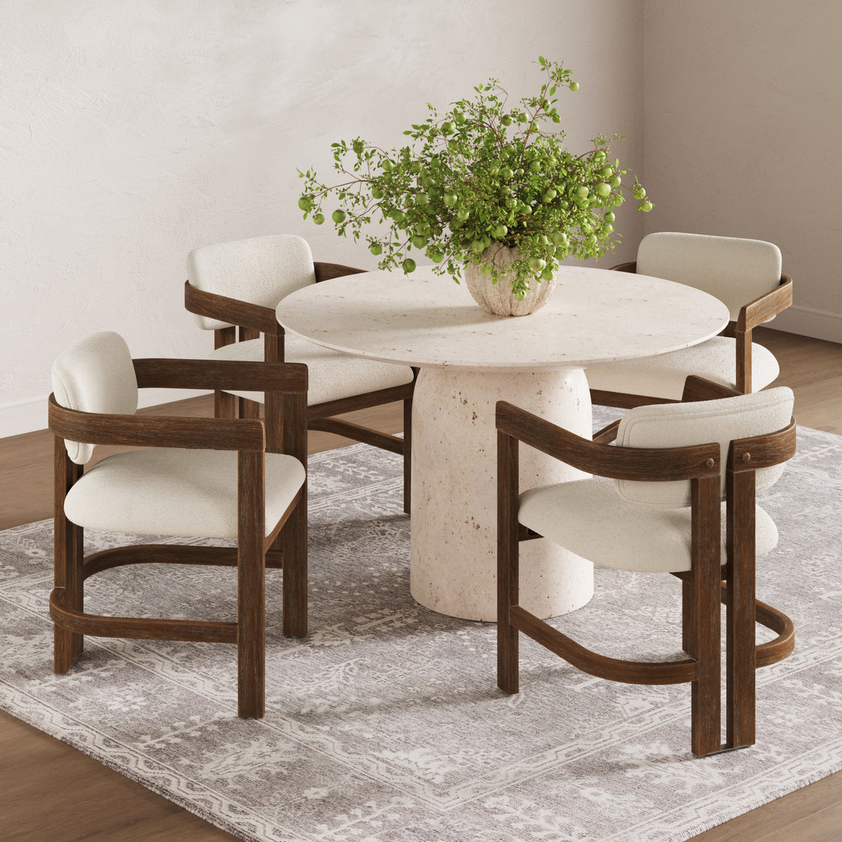 Modern Boucle Wood Dining Chair w/ Curved Back Dark Brown (Set of 4) - Nathan James