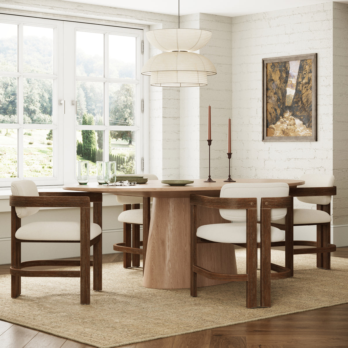 Modern Boucle Wood Dining Chair w/ Curved Back Dark Brown (Set of 4) - Nathan James