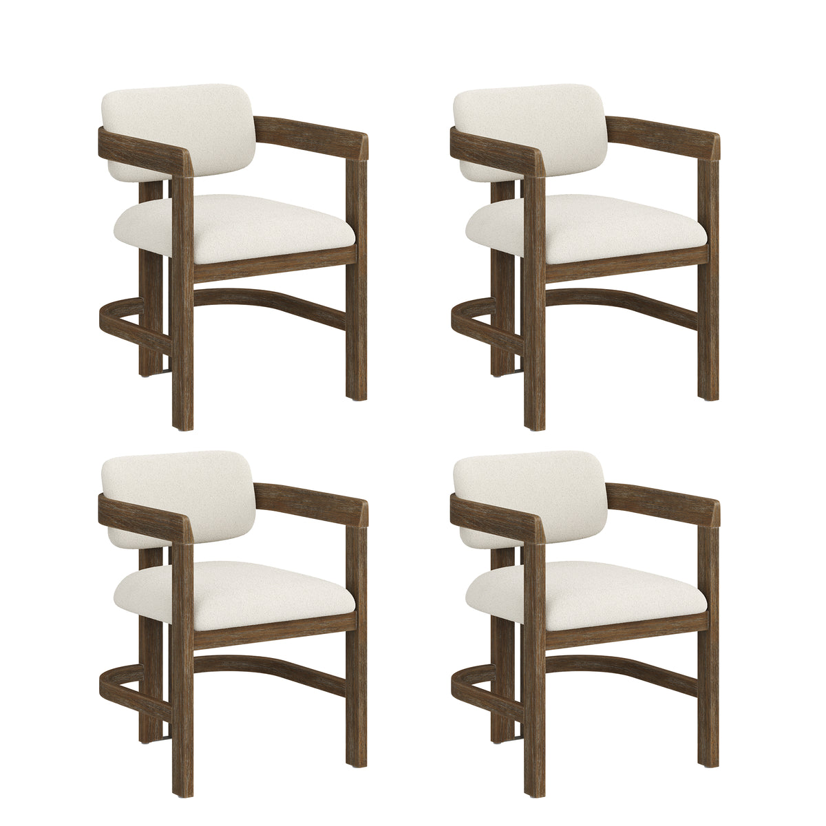 Modern Boucle Wood Dining Chair w/ Curved Back Dark Brown (Set of 4) - Nathan James
