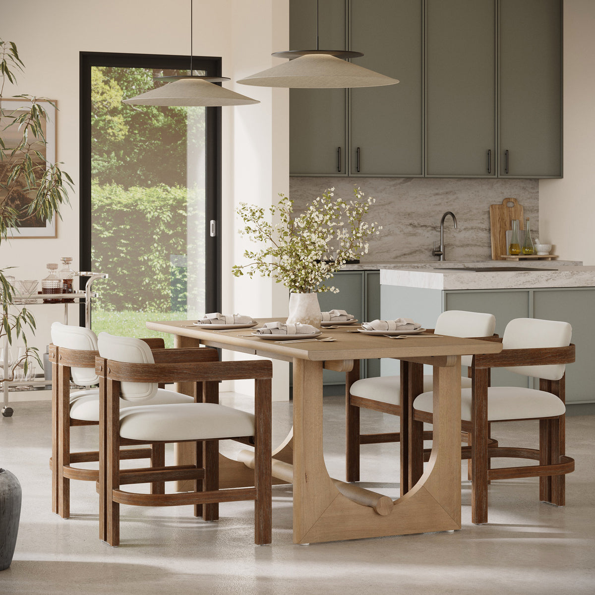 Modern Boucle Wood Dining Chair w/ Curved Back Dark Brown (Set of 6) - Nathan James