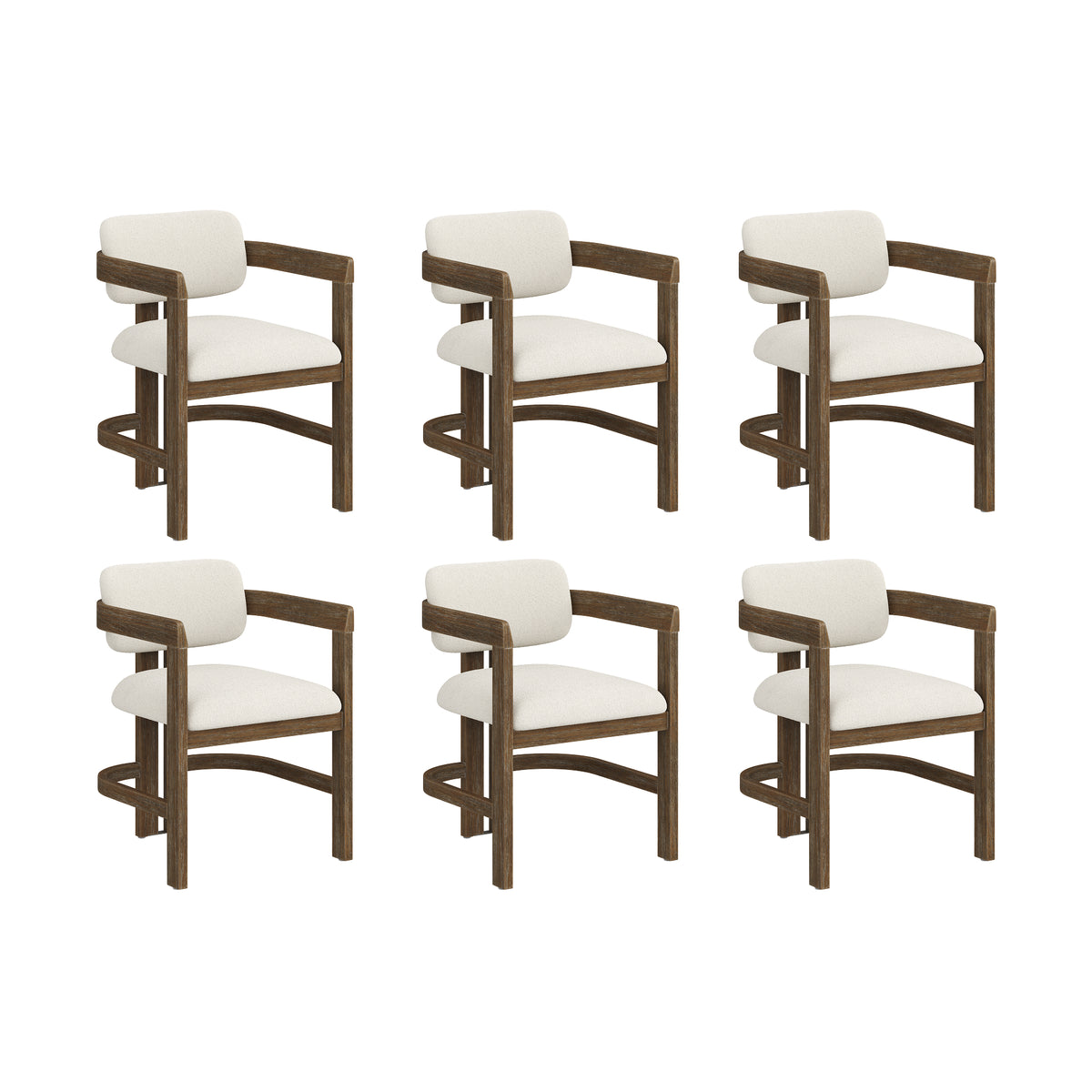 Modern Boucle Wood Dining Chair w/ Curved Back Dark Brown (Set of 6) - Nathan James