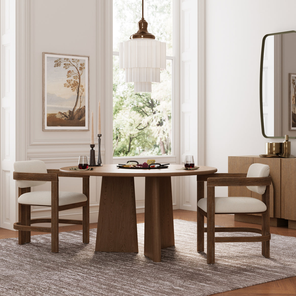 Modern Boucle Wood Dining Chair w/ Curved Back Dark Brown - Nathan James