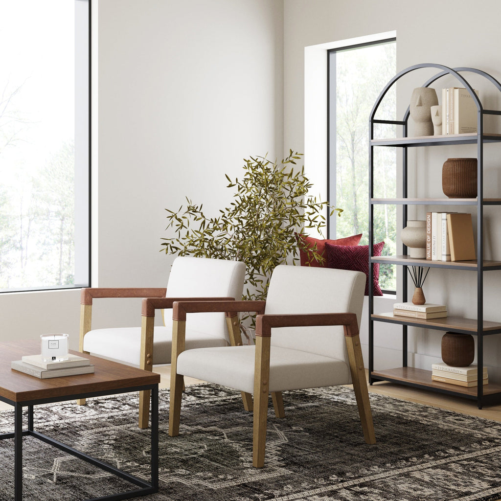 Wood & Faux Leather Accent Chairs
