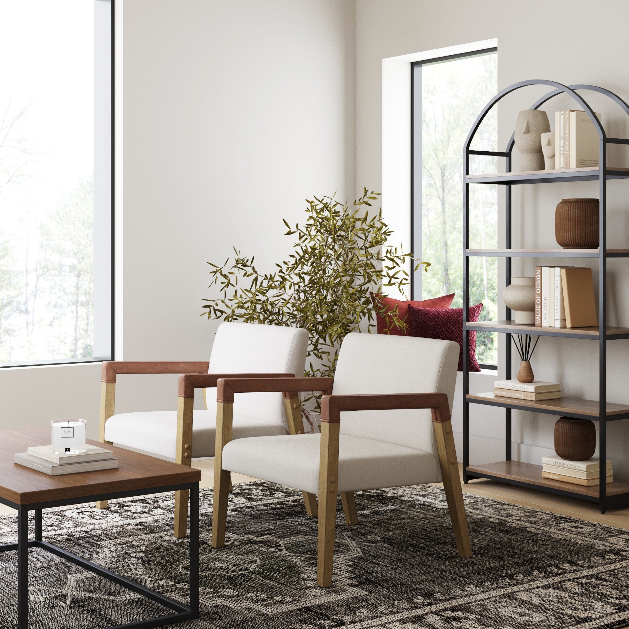 Hudson Mid-Century Light Brown Set of Arm Chairs Nathan James