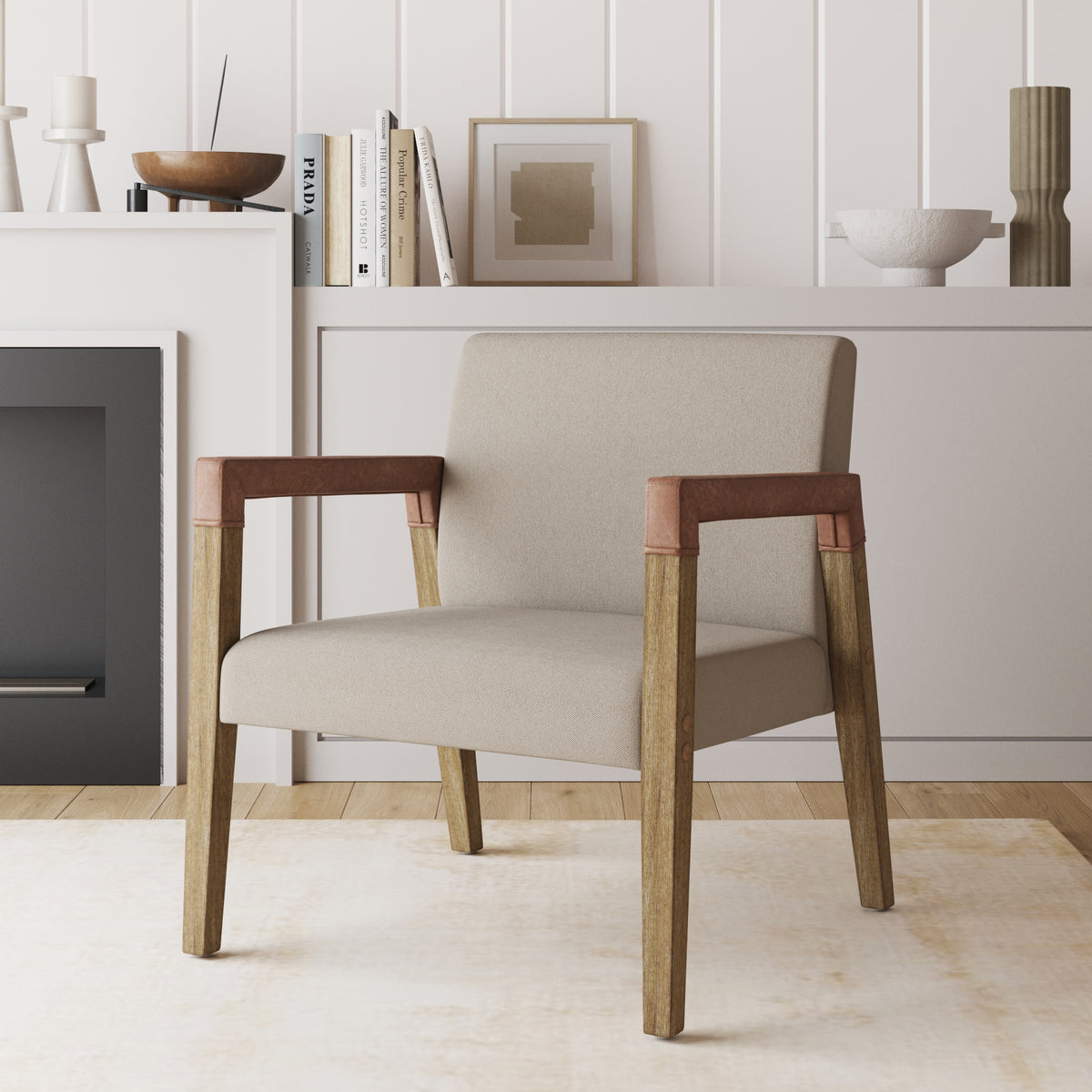 Wood & Faux Leather Upholstered Accent Chair - Nathan James