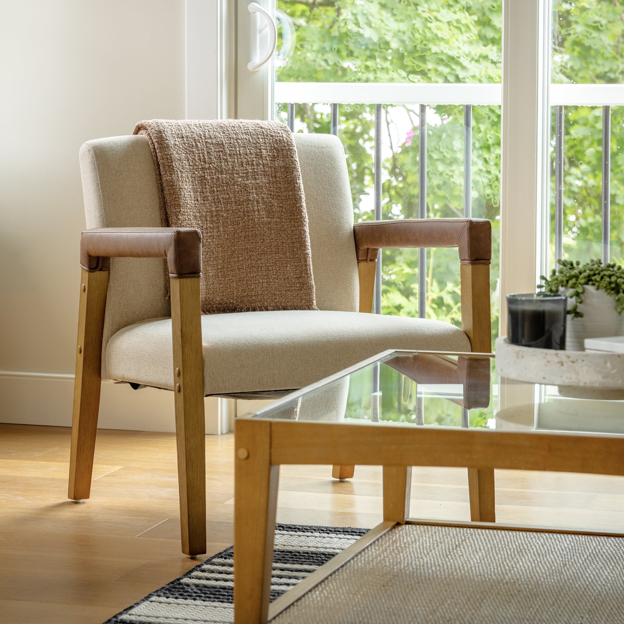 Hudson Mid-Century Brushed Light Brown Accent Arm Chair | Nathan James