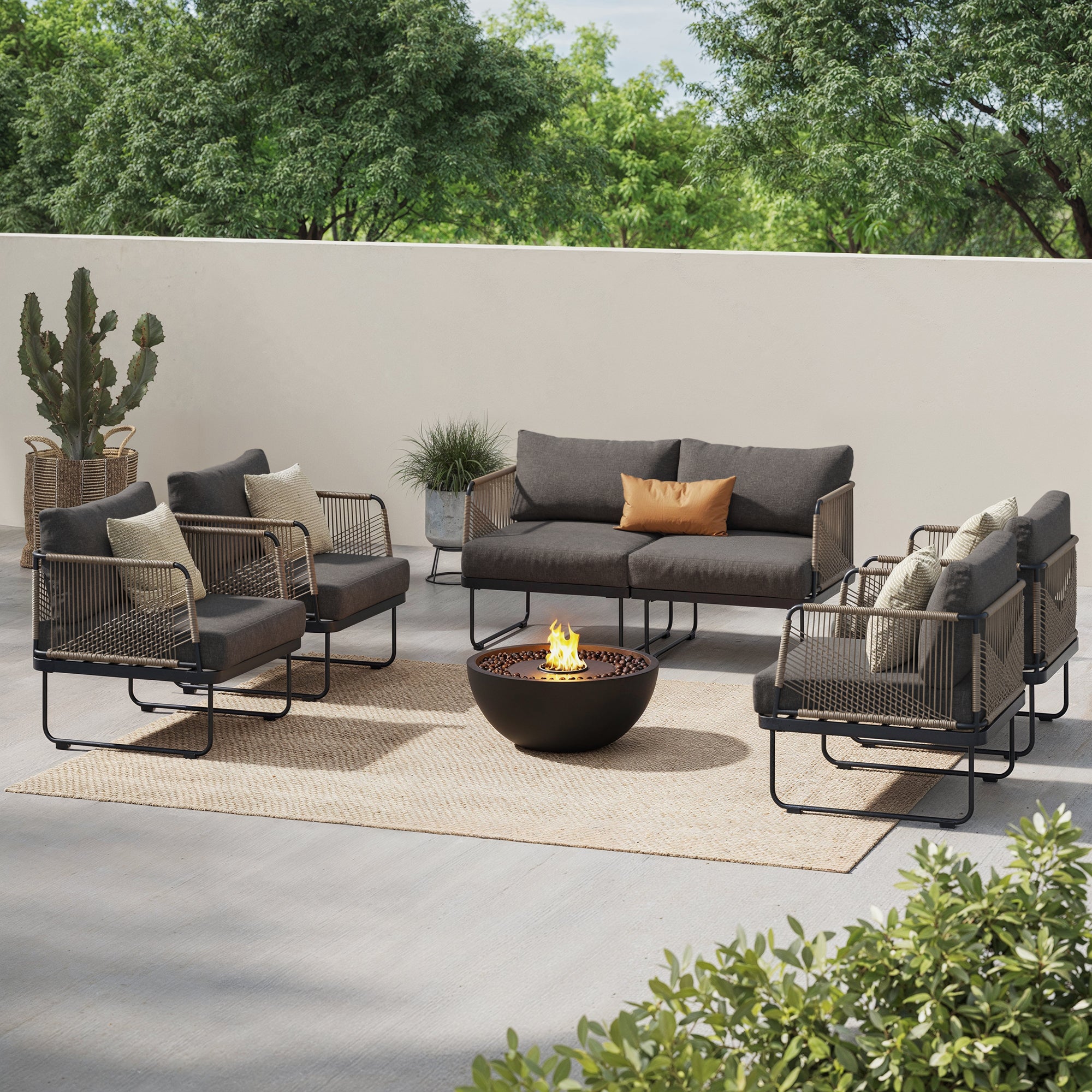 Outdoor Set of 2 Cord Patio Loveseats & 2 Arm Chairs Gray