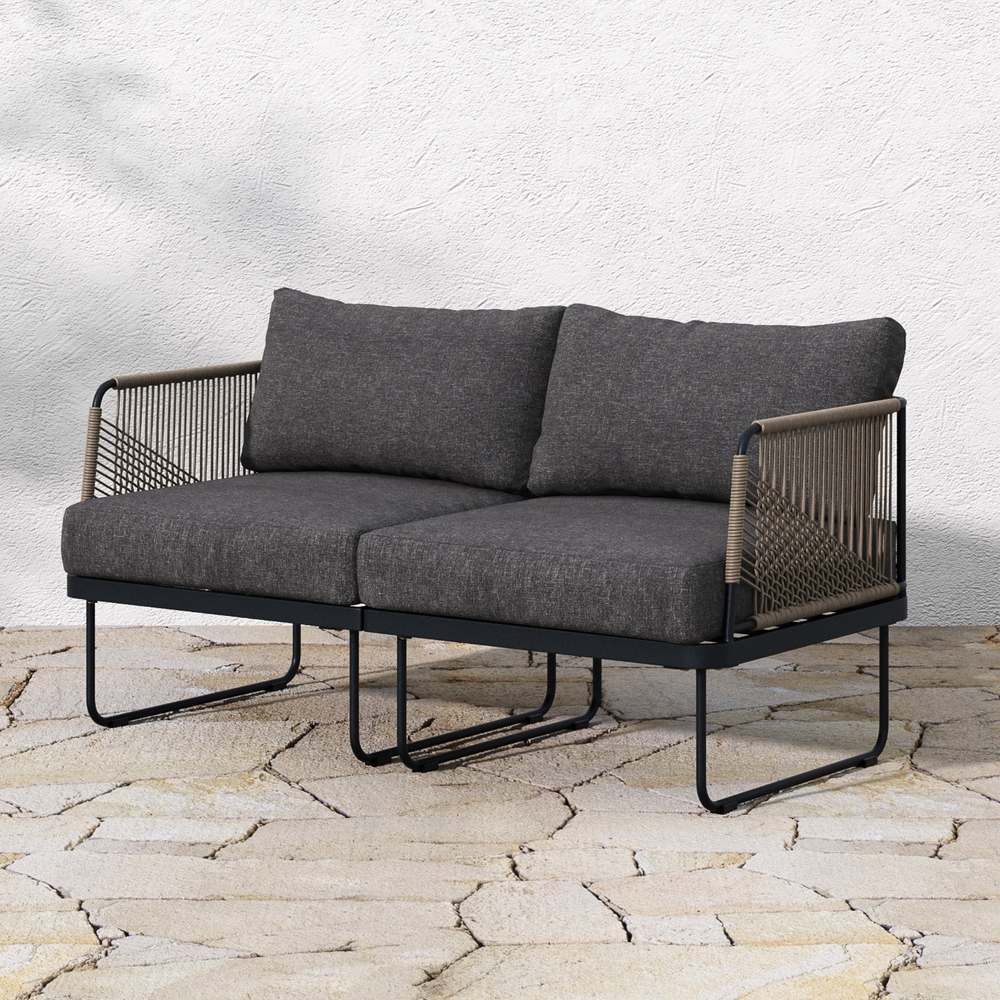 Modern Outdoor Patio Cushioned Cord Loveseat Gray