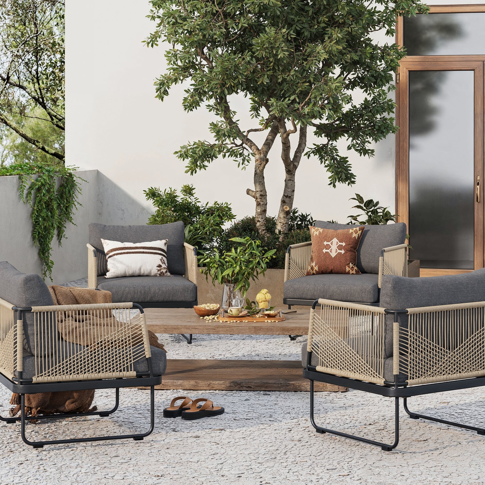 Set of 2 Outdoor Cord Patio Arm Chairs Gray