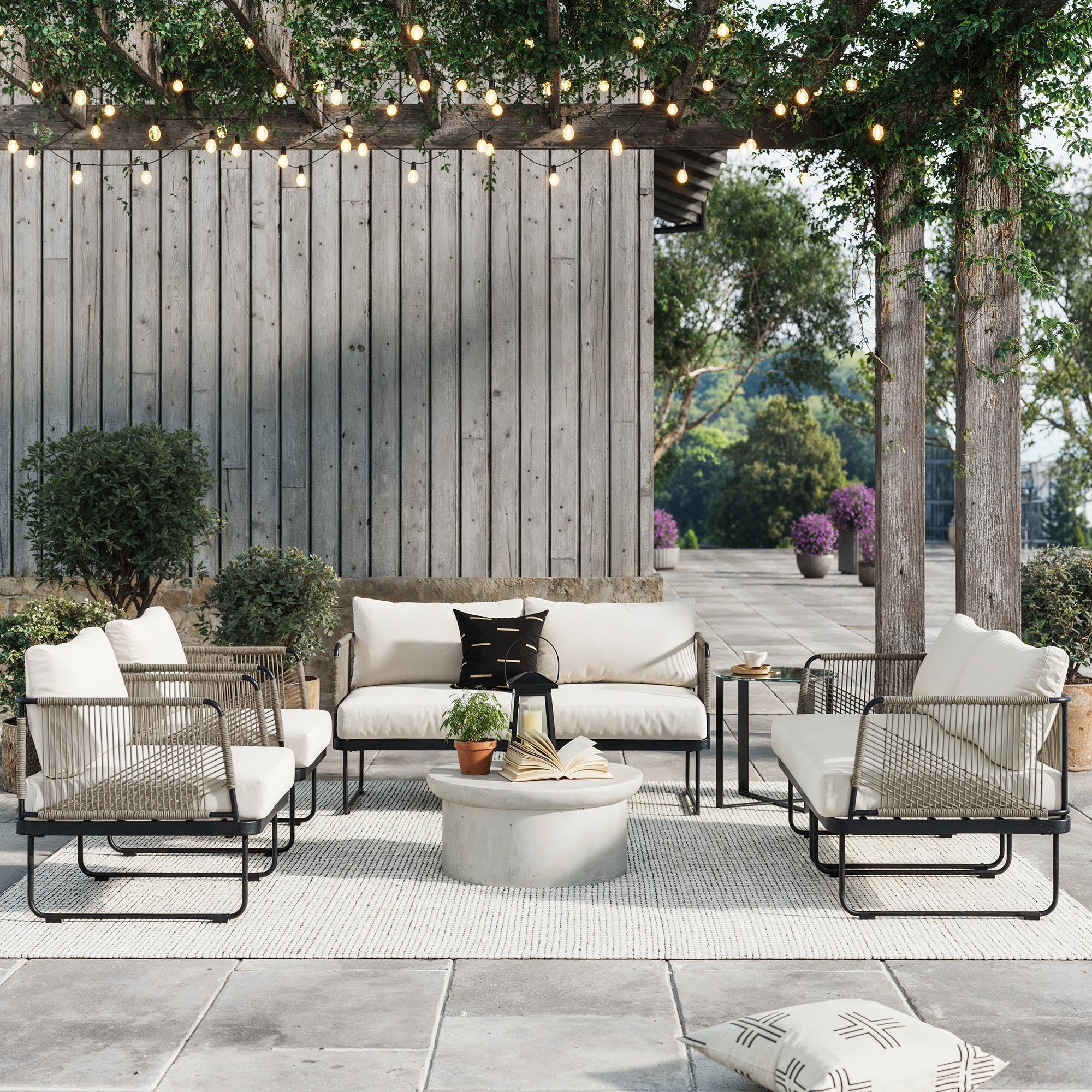 Outdoor Set Patio 2 Loveseats & 2 Chairs White
