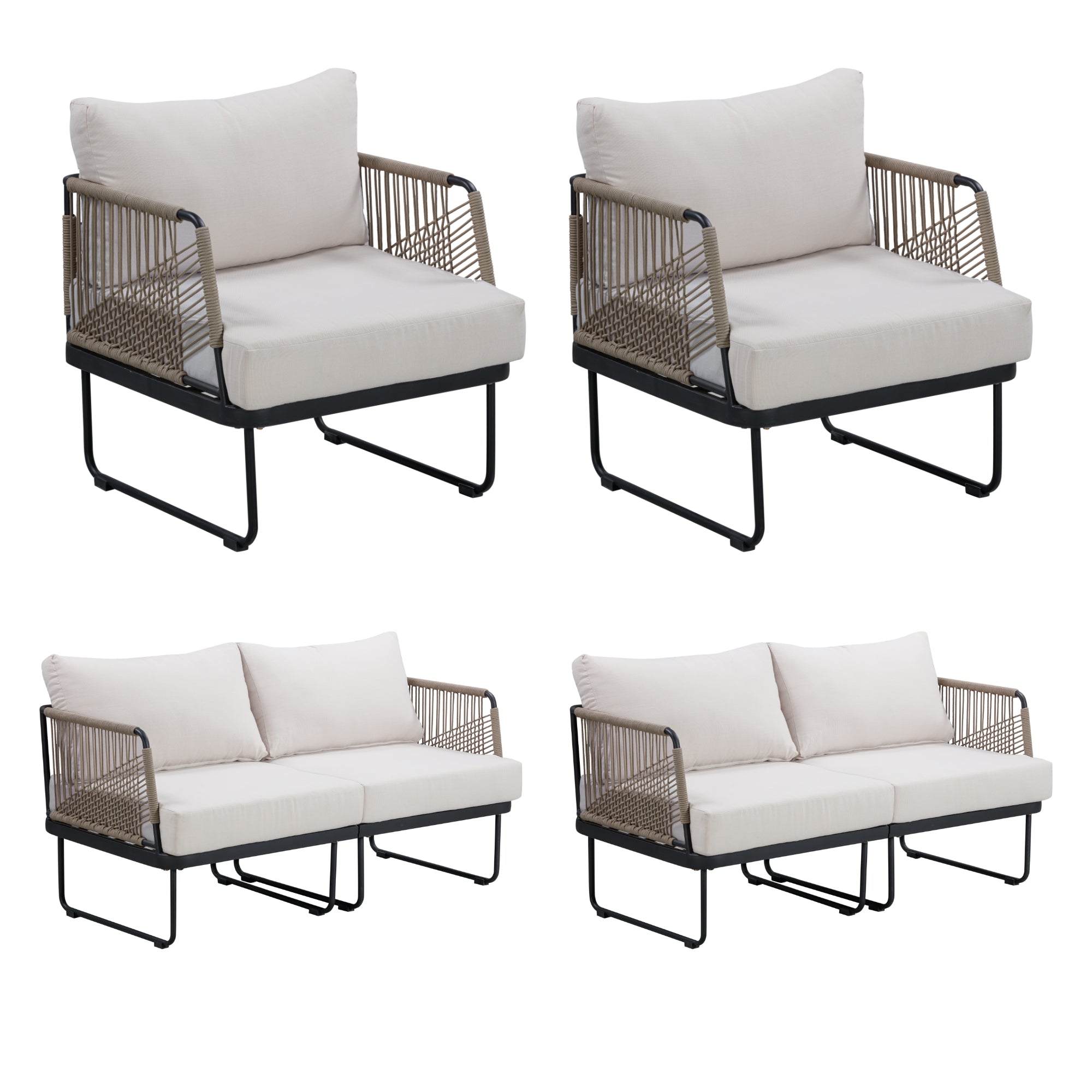 Outdoor Set Patio 2 Loveseats & 2 Chairs White