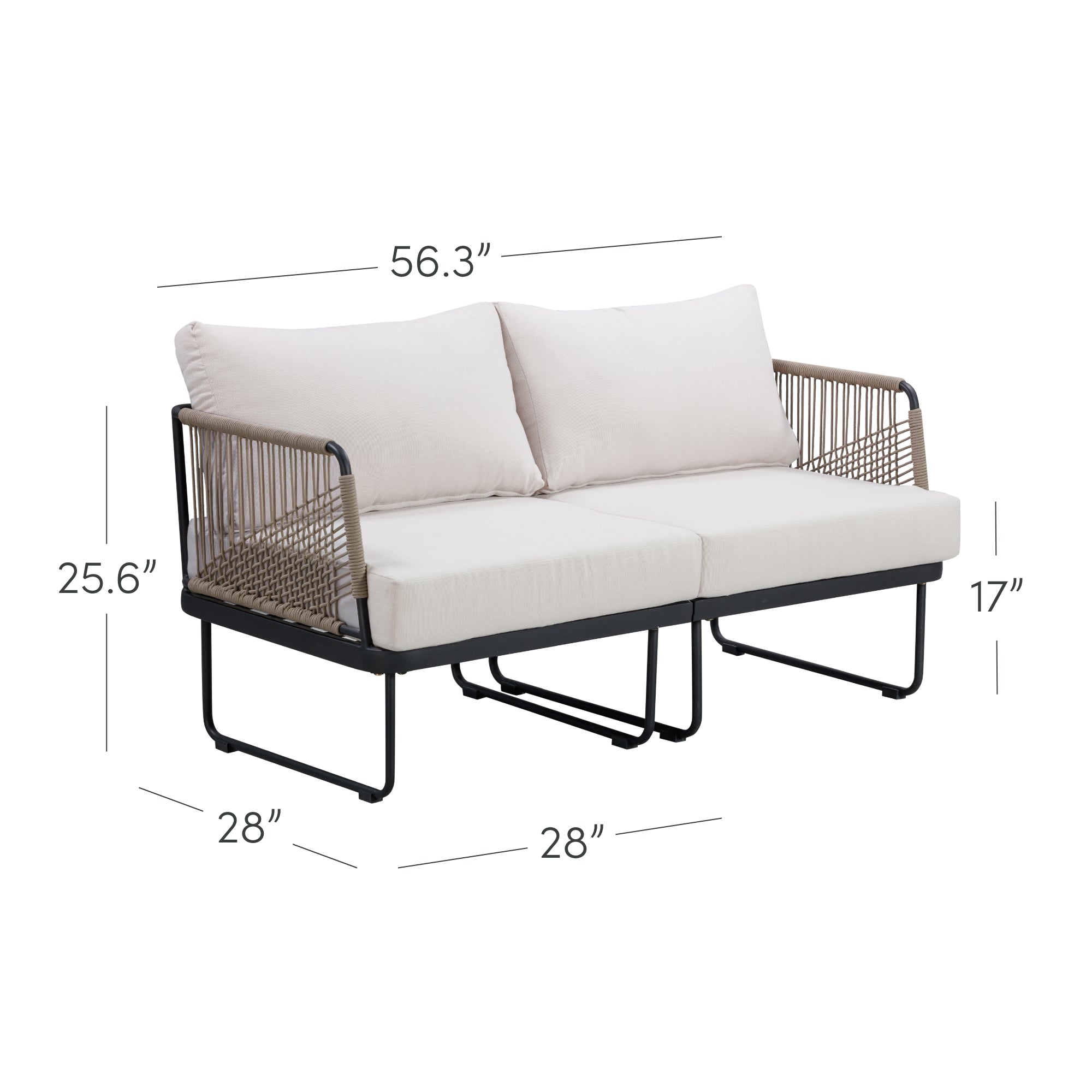 Modern Outdoor Patio Cushioned Cord Loveseat White