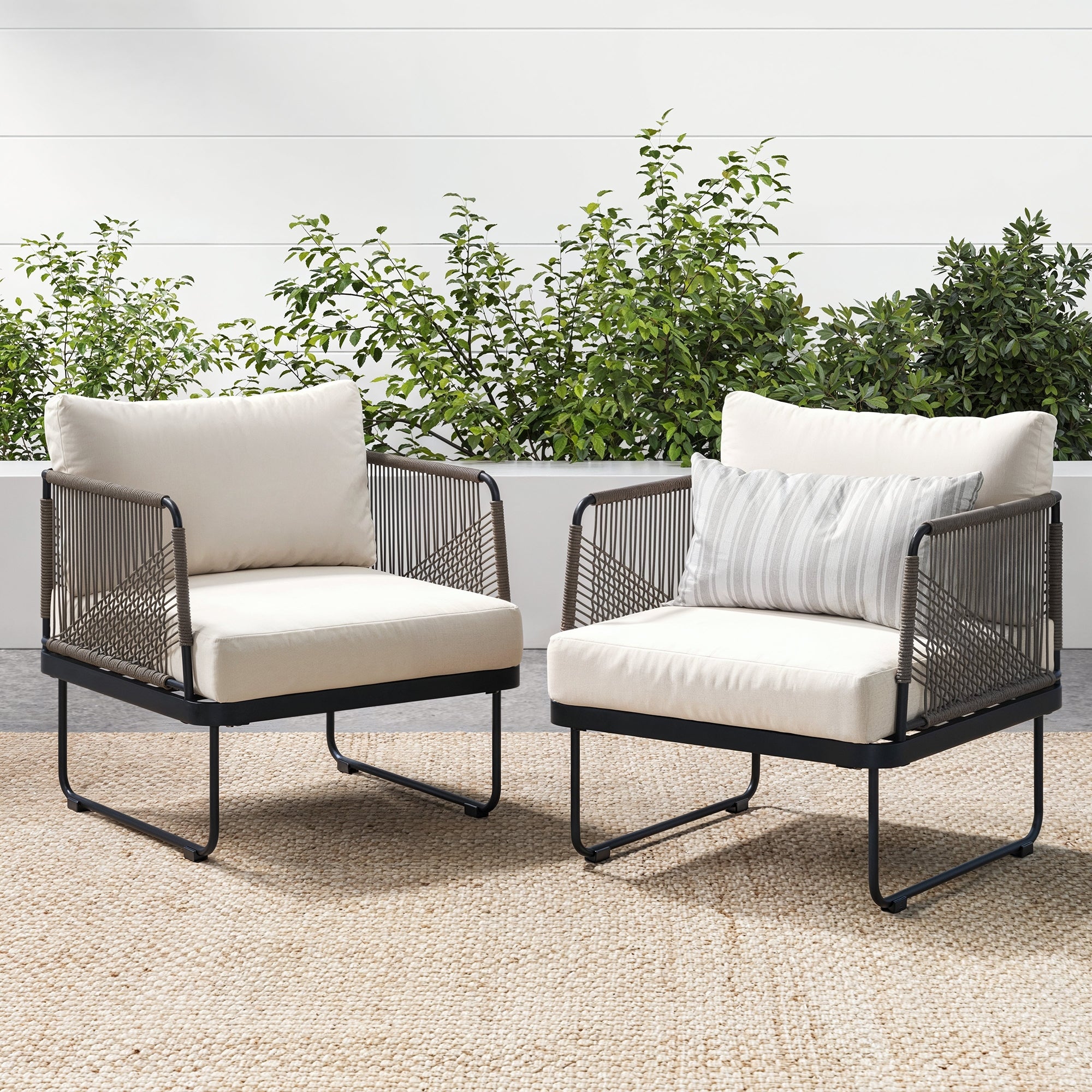 Set of 2 Outdoor Cord Patio Arm Chairs White
