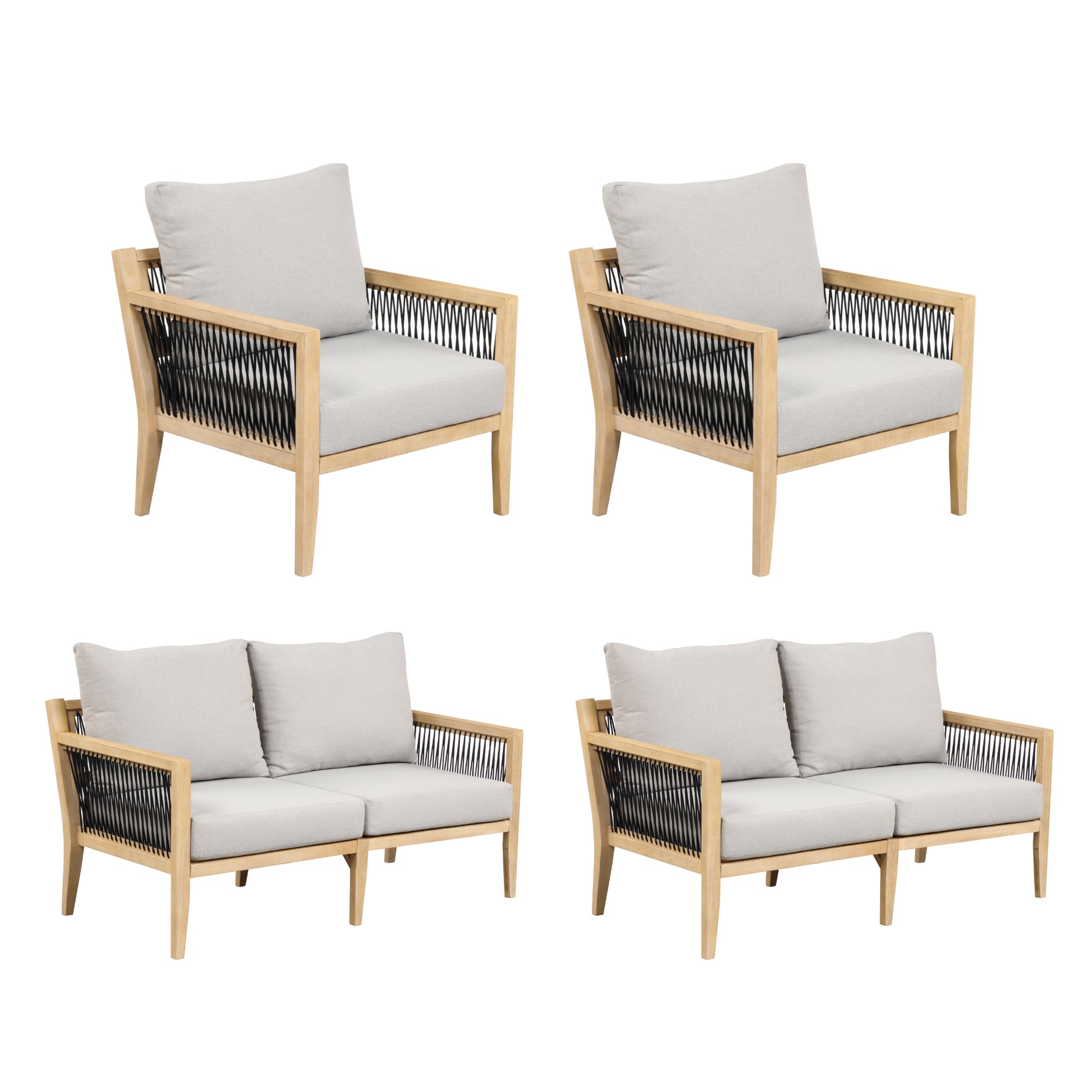 Set of 2 Outdoor Patio Couches & 2 Chairs Gray