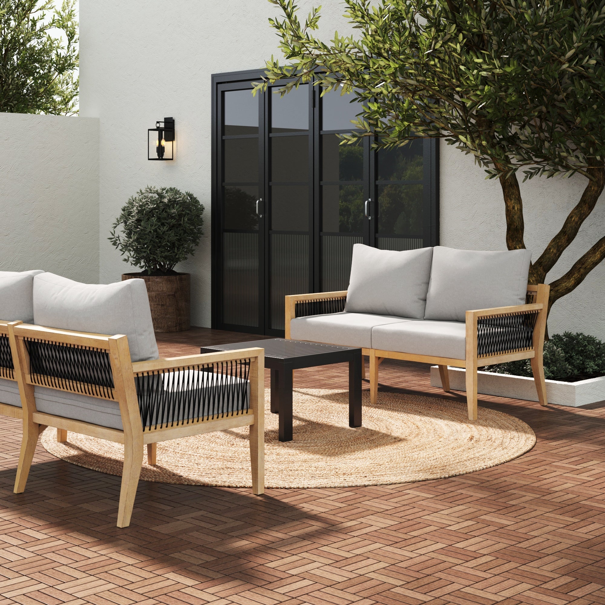 Outdoor Set of 2 Solid Wood Patio Couches