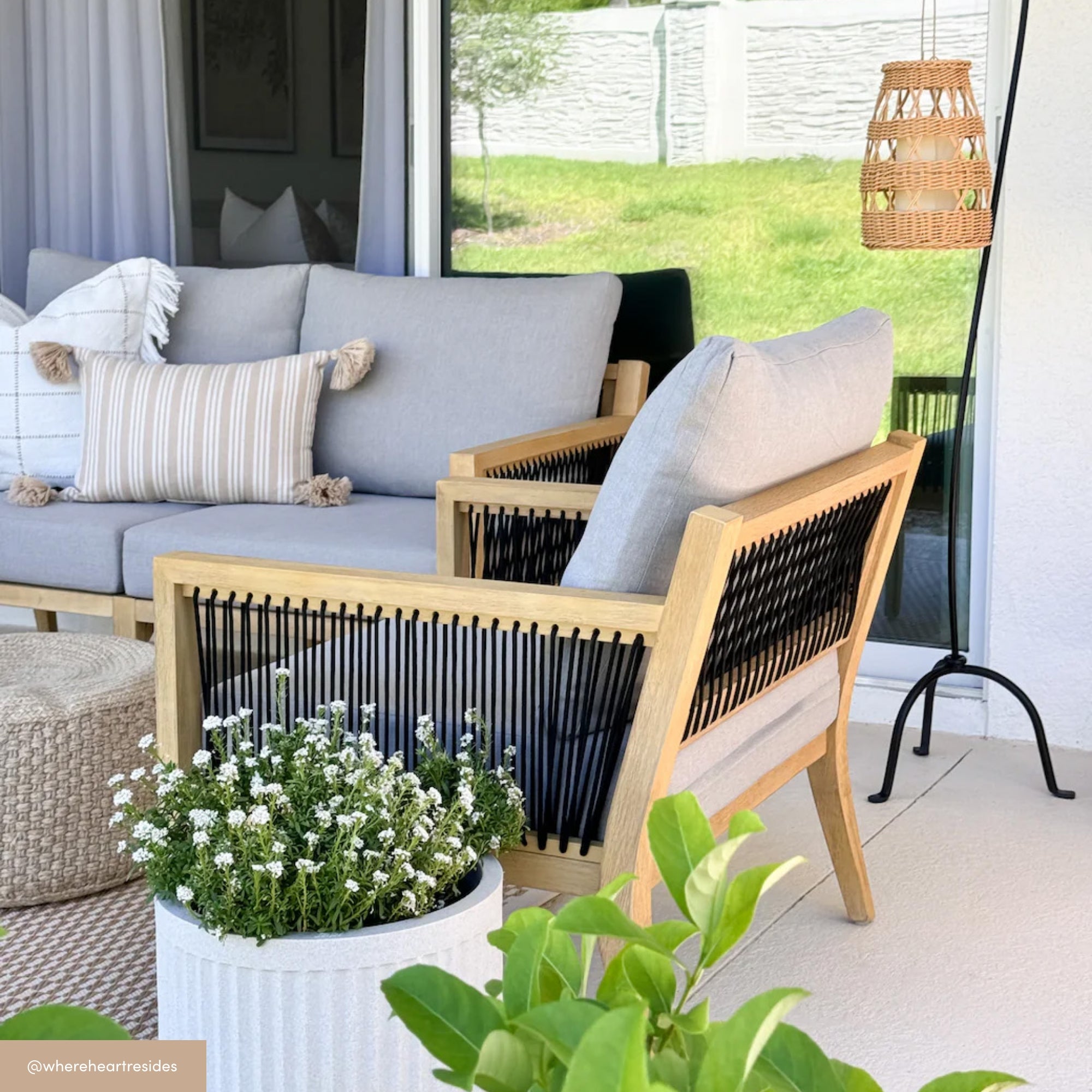 Boho Wood Outdoor Patio Lawn Armchair with Cushion Nathan James