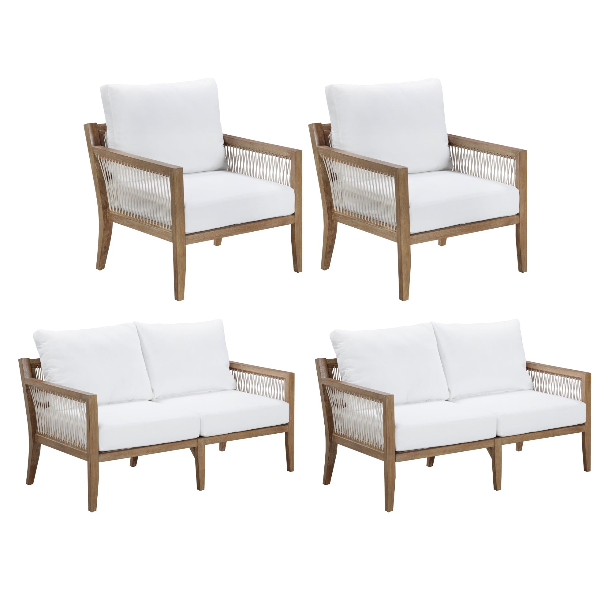 Set of 2 Outdoor Loveseats & 2 Chairs White