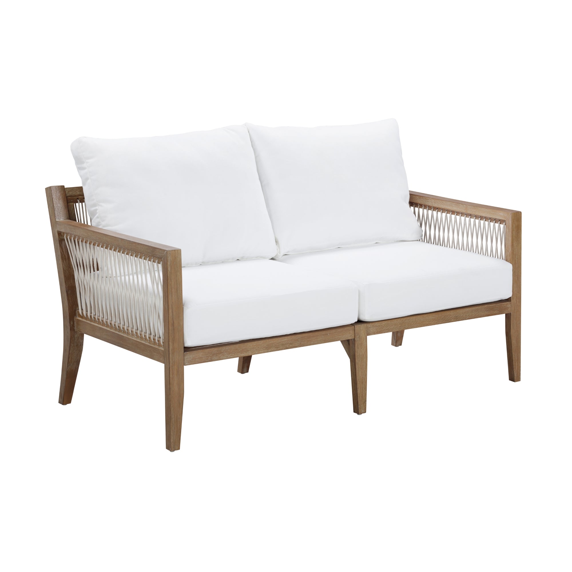 Freya Outdoor Wood Patio Boho Couch White Light Brown | Nathan James