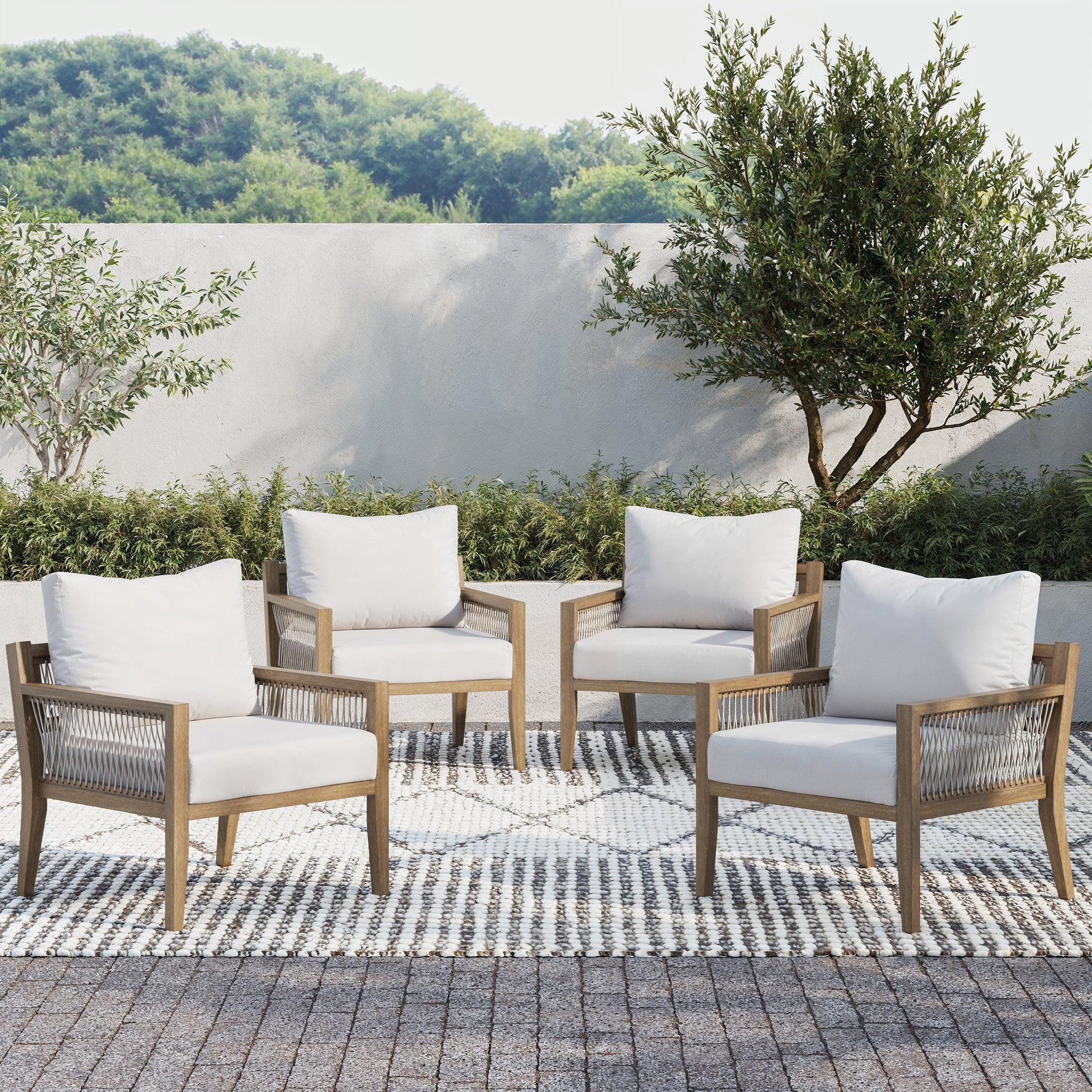 Set of 4 Outdoor Patio Arm Chairs White