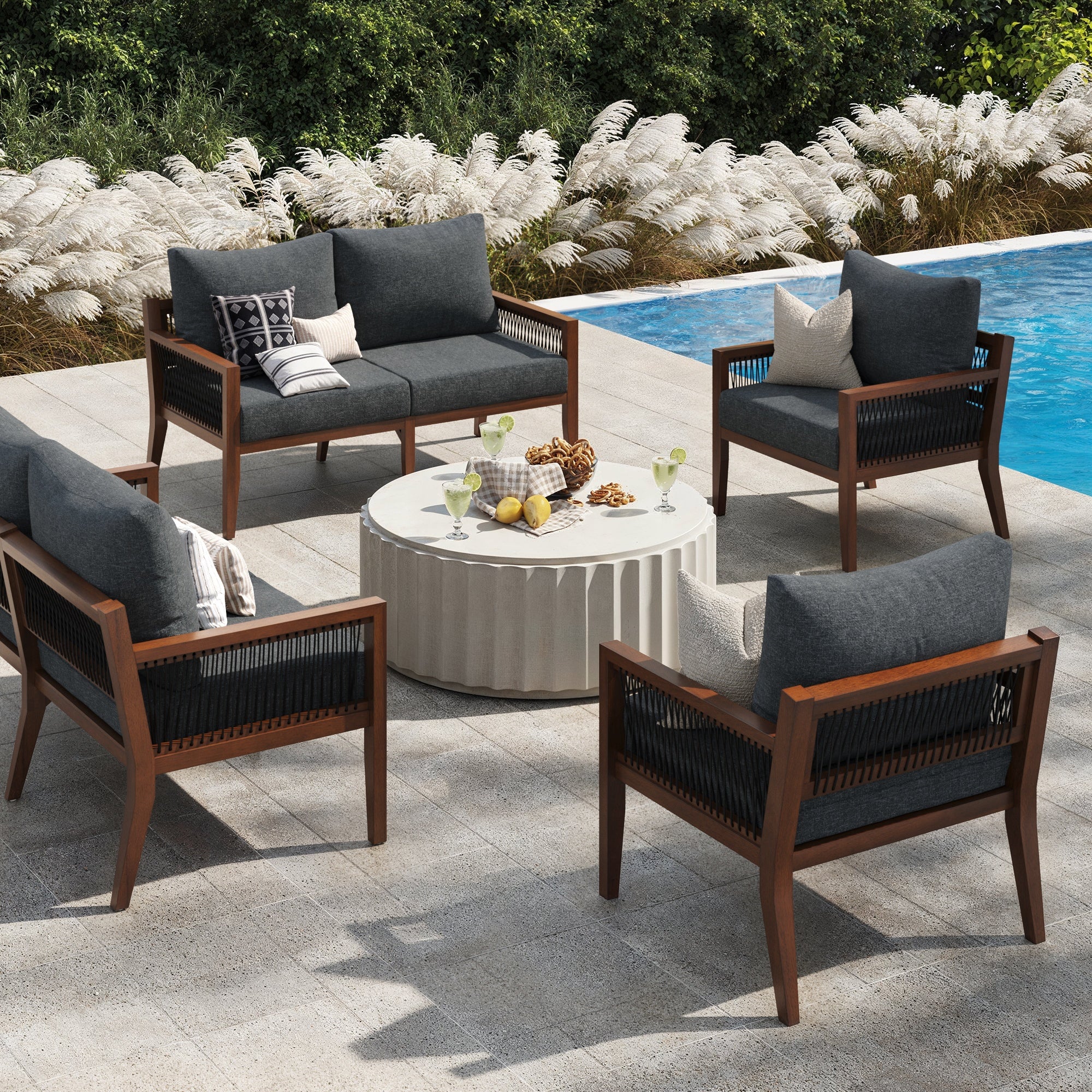Outdoor Patio Set of 2 Loveseats & 2 Chairs Gray