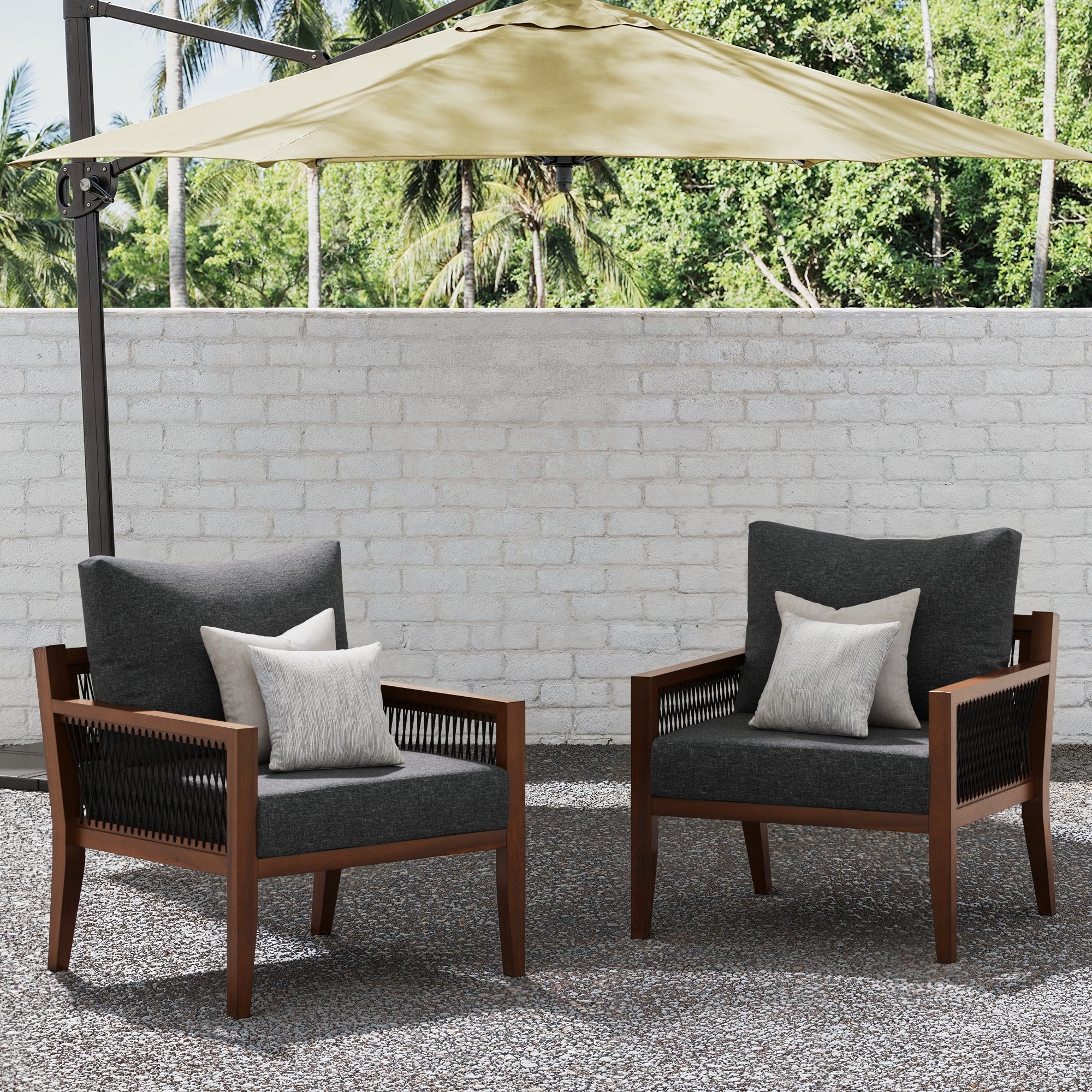 Set of 2 Outdoor Patio Arm Chairs Gray