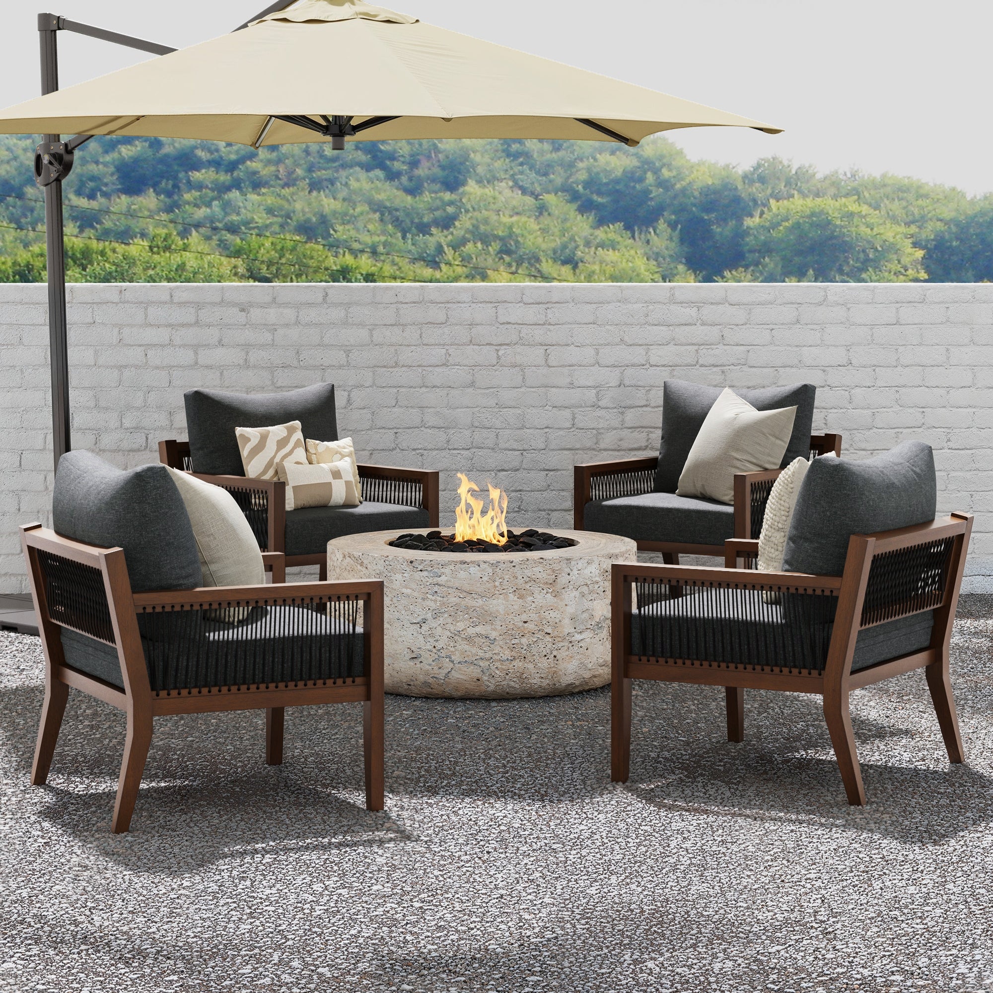 Set of 4 Outdoor Patio Arm Chairs Gray