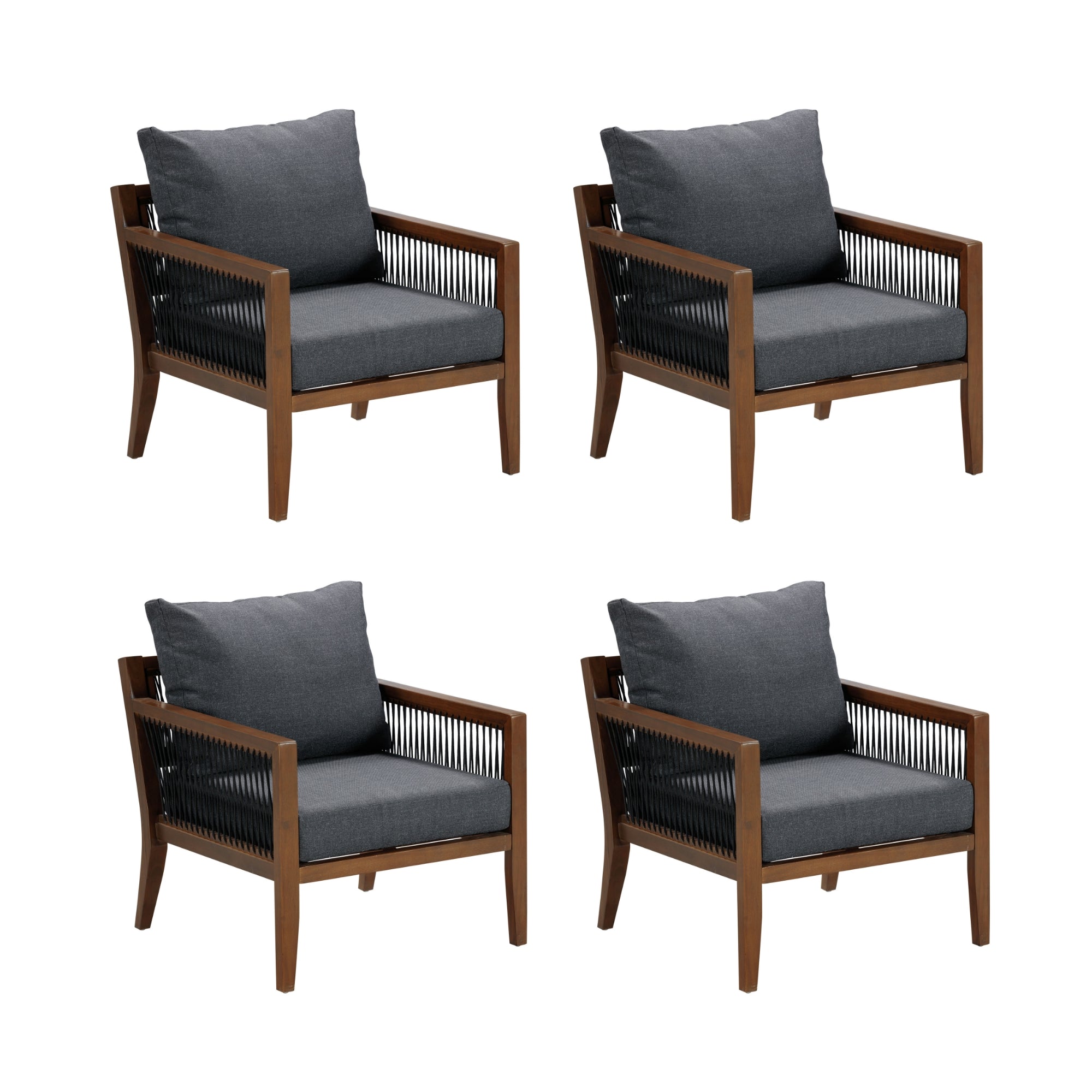 Set of 4 Outdoor Patio Arm Chairs Gray