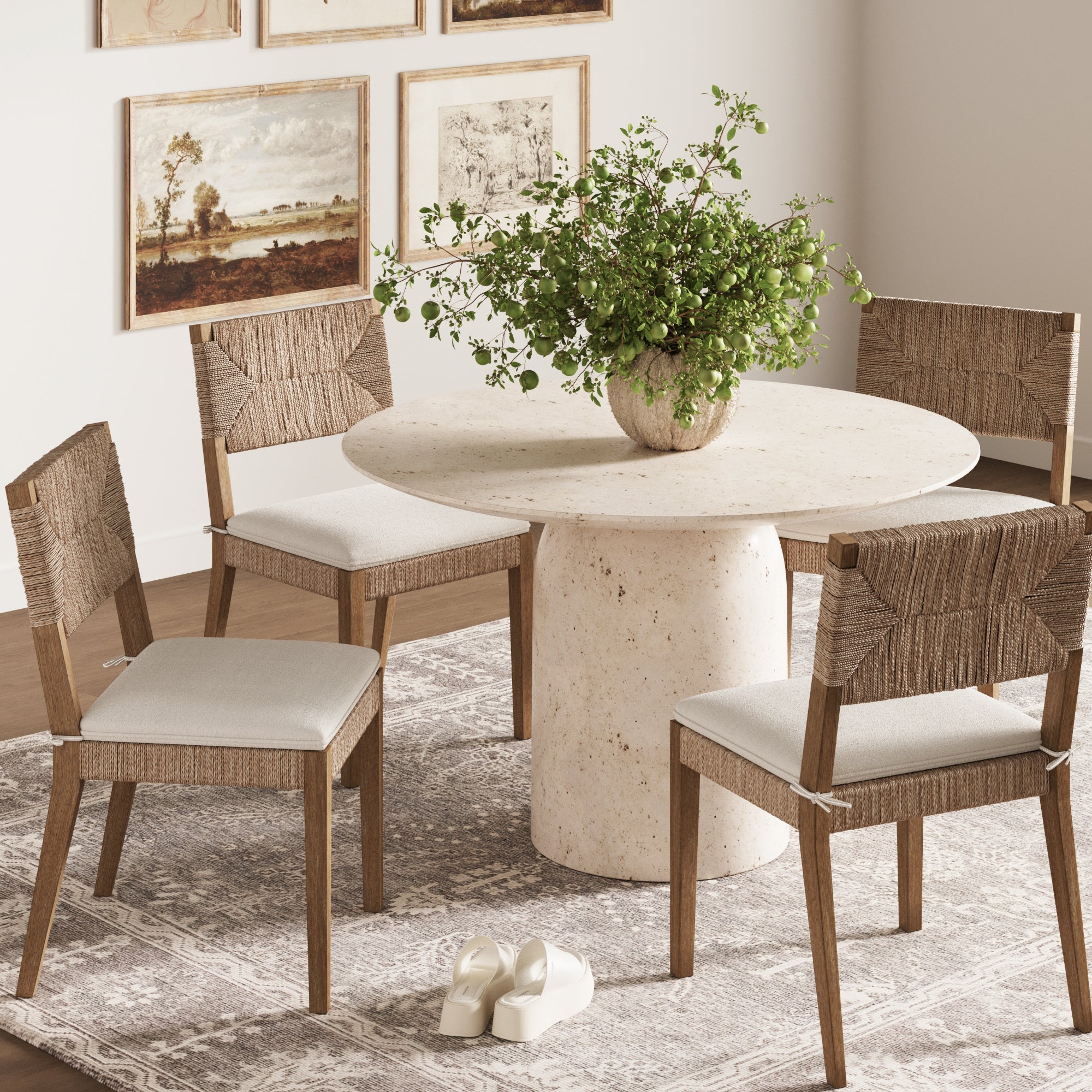 Boucle & Seagrass Dining Chair Light Brown (Set of 4)