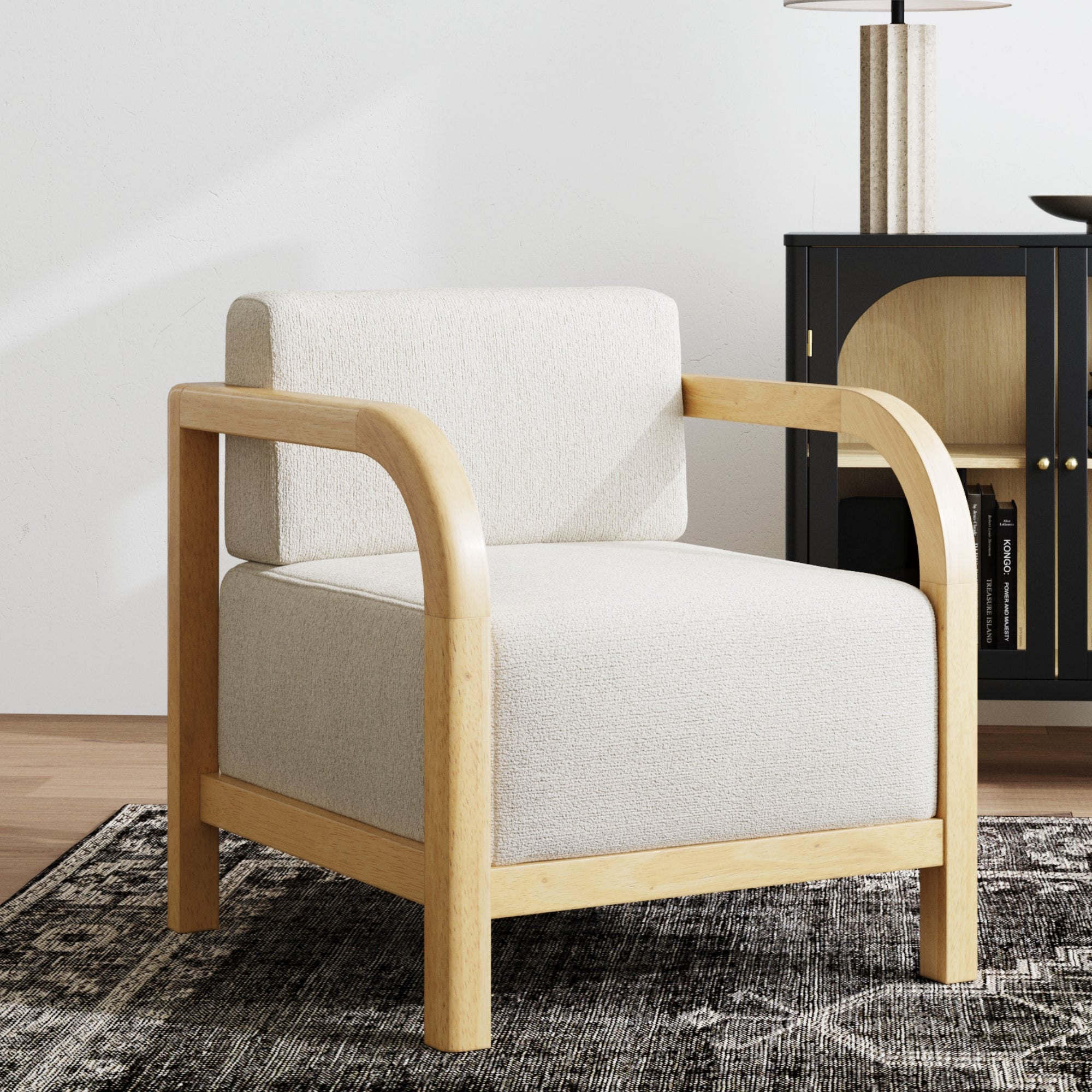 Boucle & Hardwood Scandinavian Accent Chair