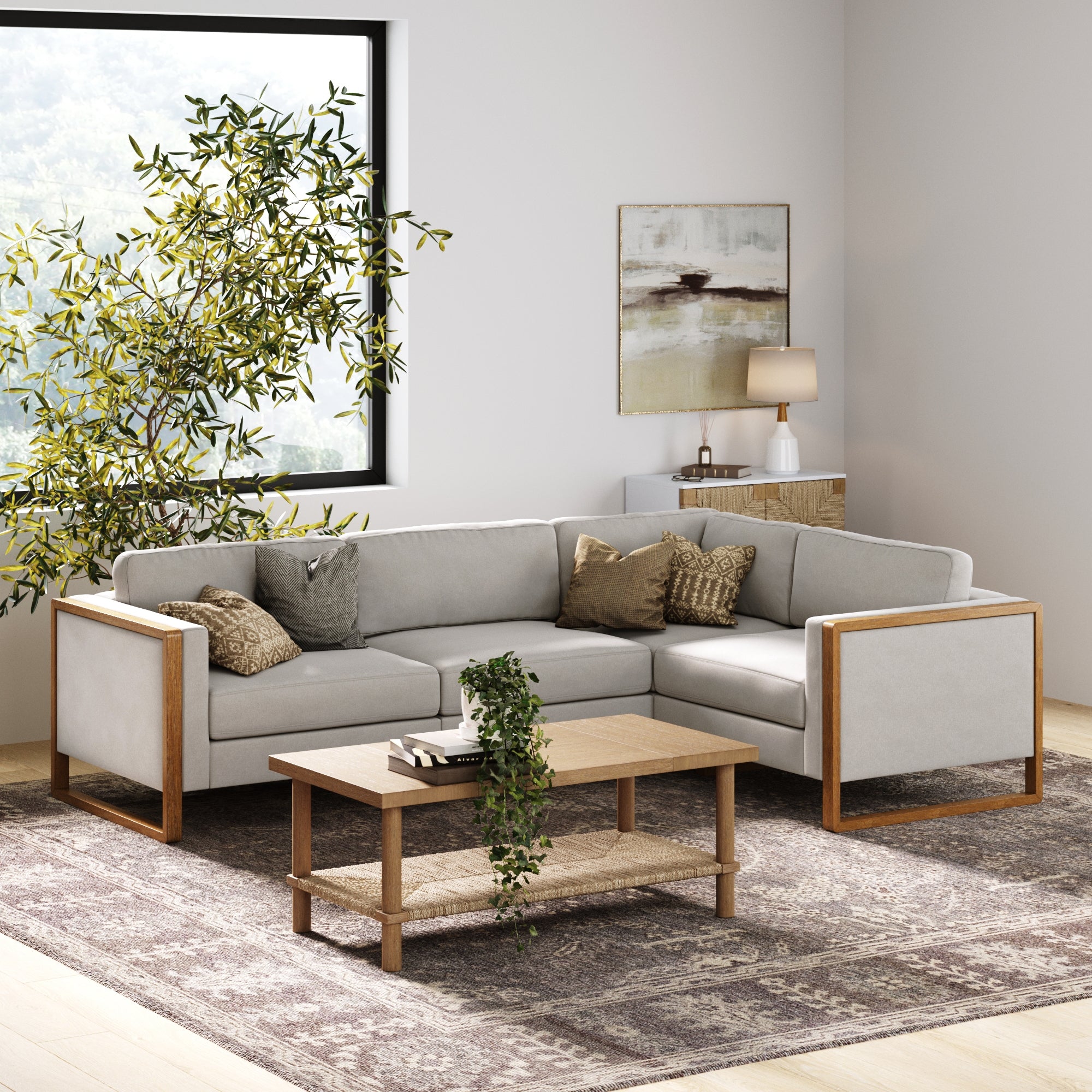 Modern Upholstered 4-Seat Sectional Sofa