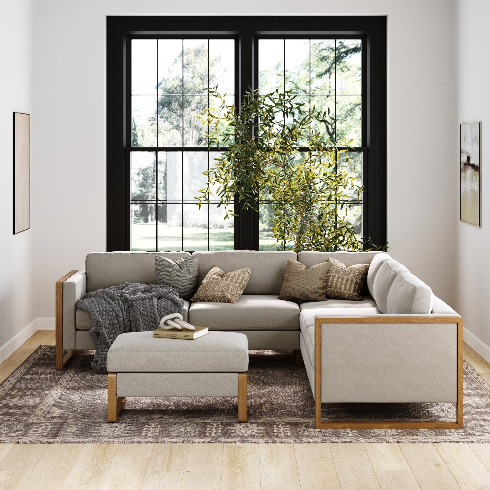 Upholstered 5-Seat Sectional Sofa & Ottoman