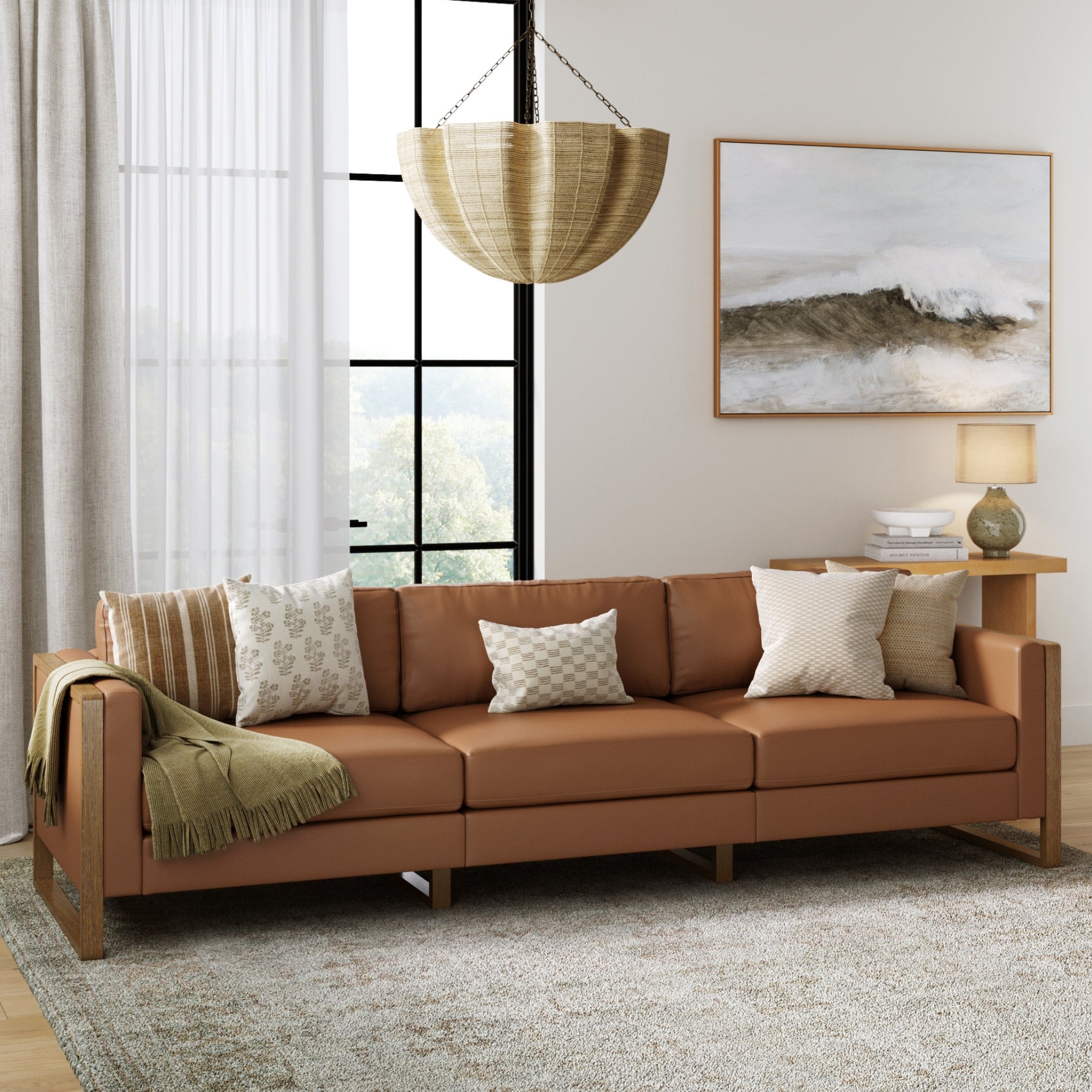 Brown Couch Tan Sofa Grey Walls Madison Modern Upholstered 3-Seat
