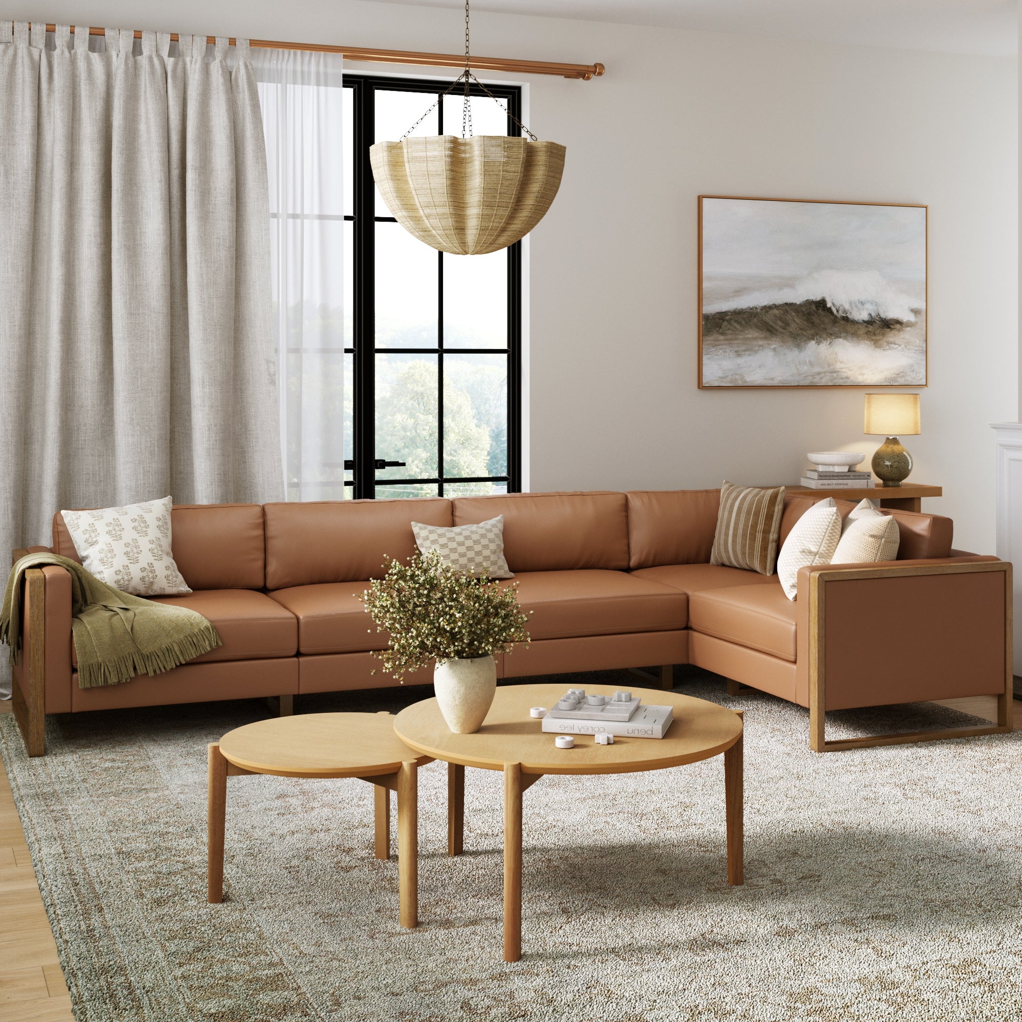 Upholstered Leather 5-Seat Sectional Sofa Camel