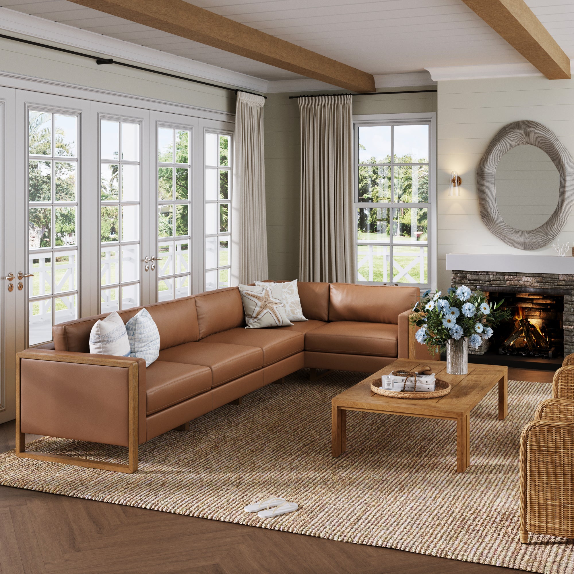 With Brown Leather Sofa Tan Sofa Grey Walls April Mid Century