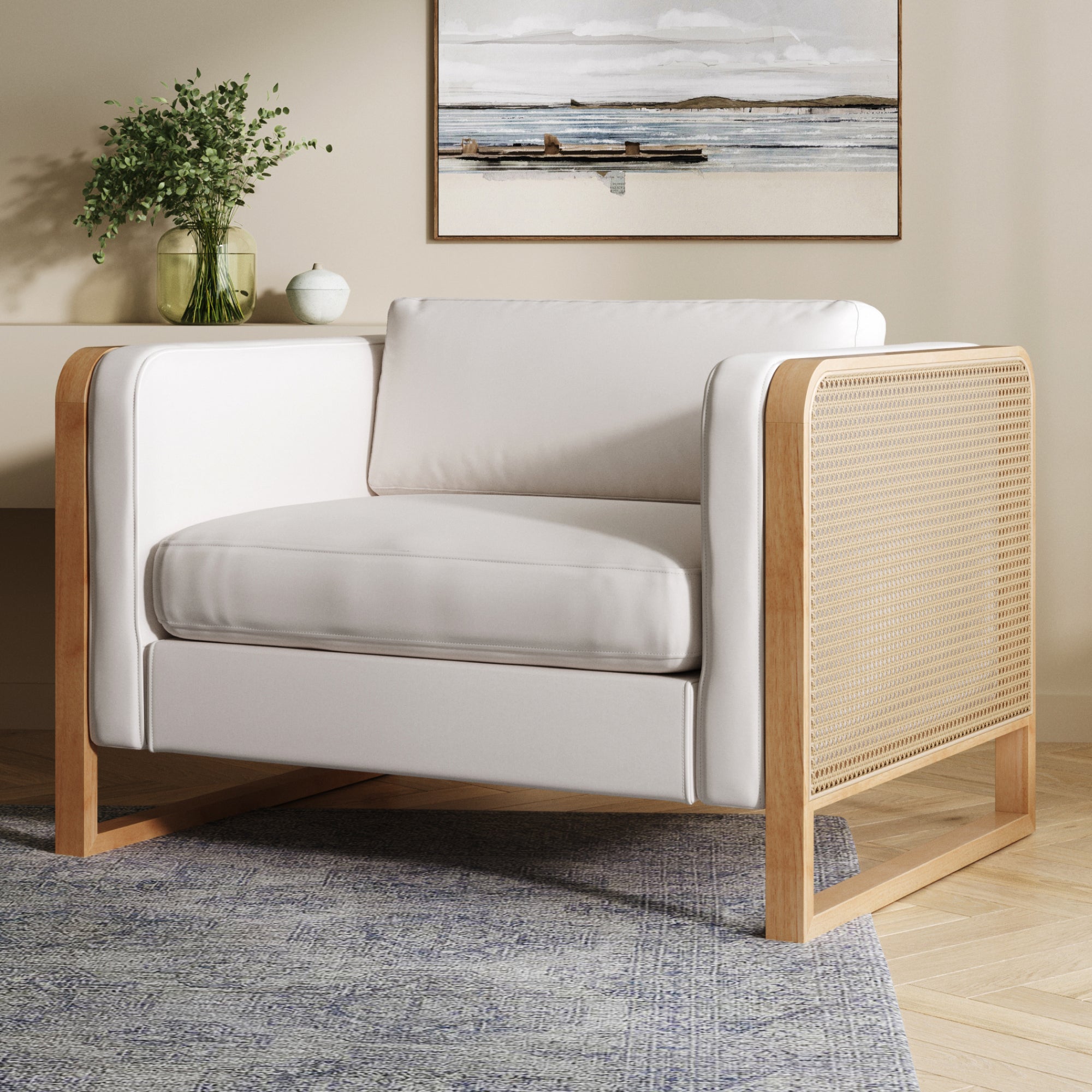 Madison Boho Solid Wood Accent Chair with Rattan Arm Nathan James