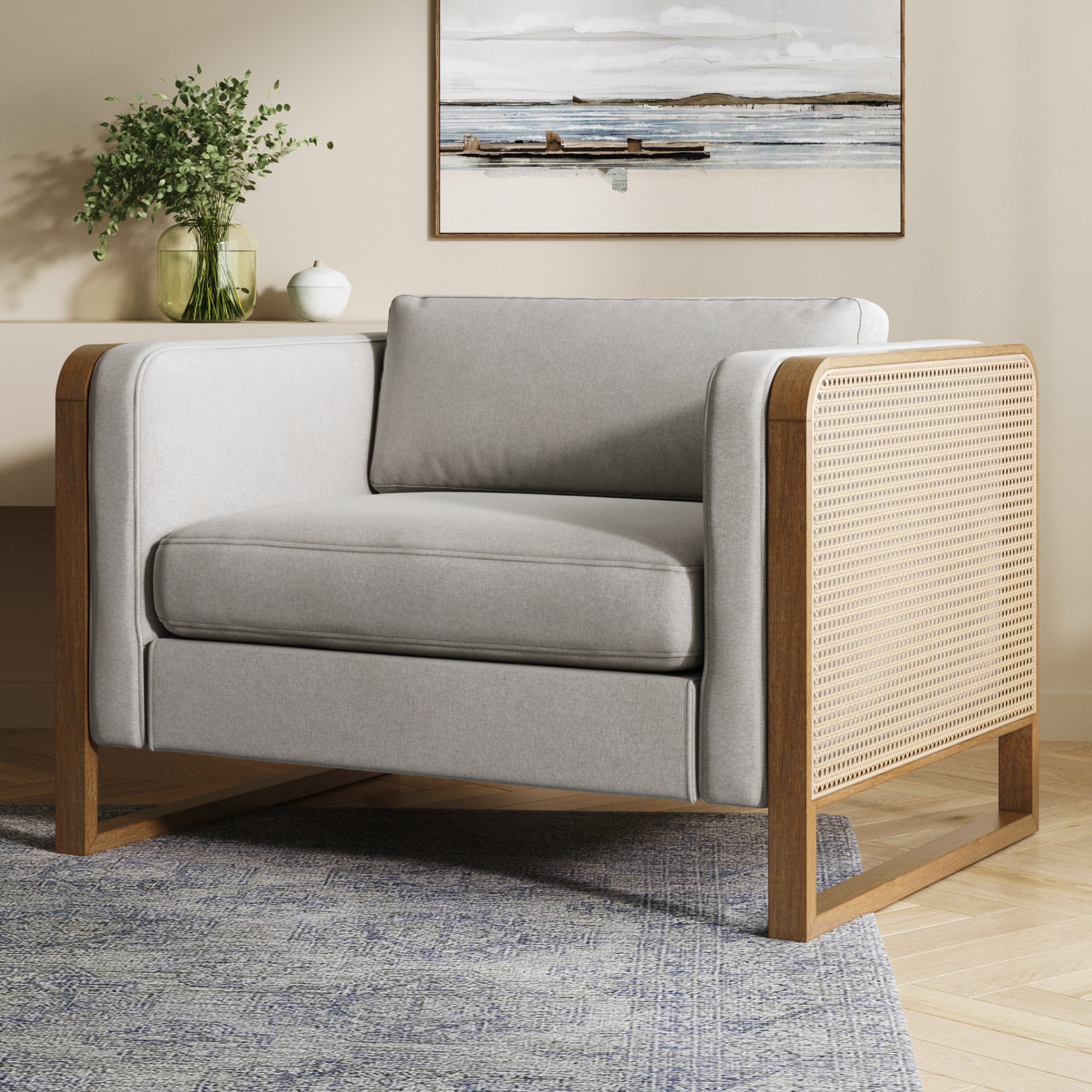 Madison Boho Solid Wood Accent Chair with Rattan Arm Nathan James