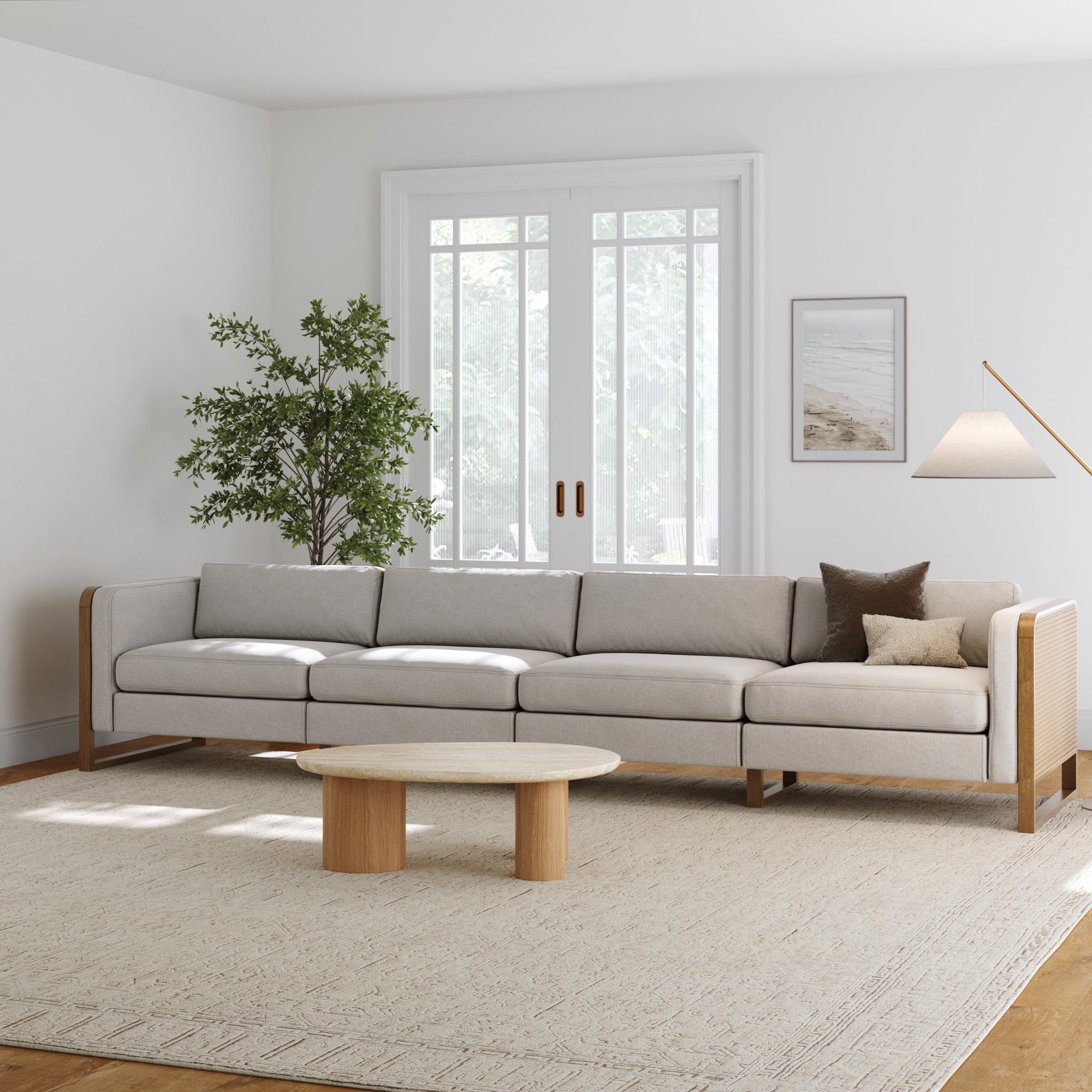 Madison Boho 4-Seater Sofa Solid Wood Legs Rattan Arm Nathan James